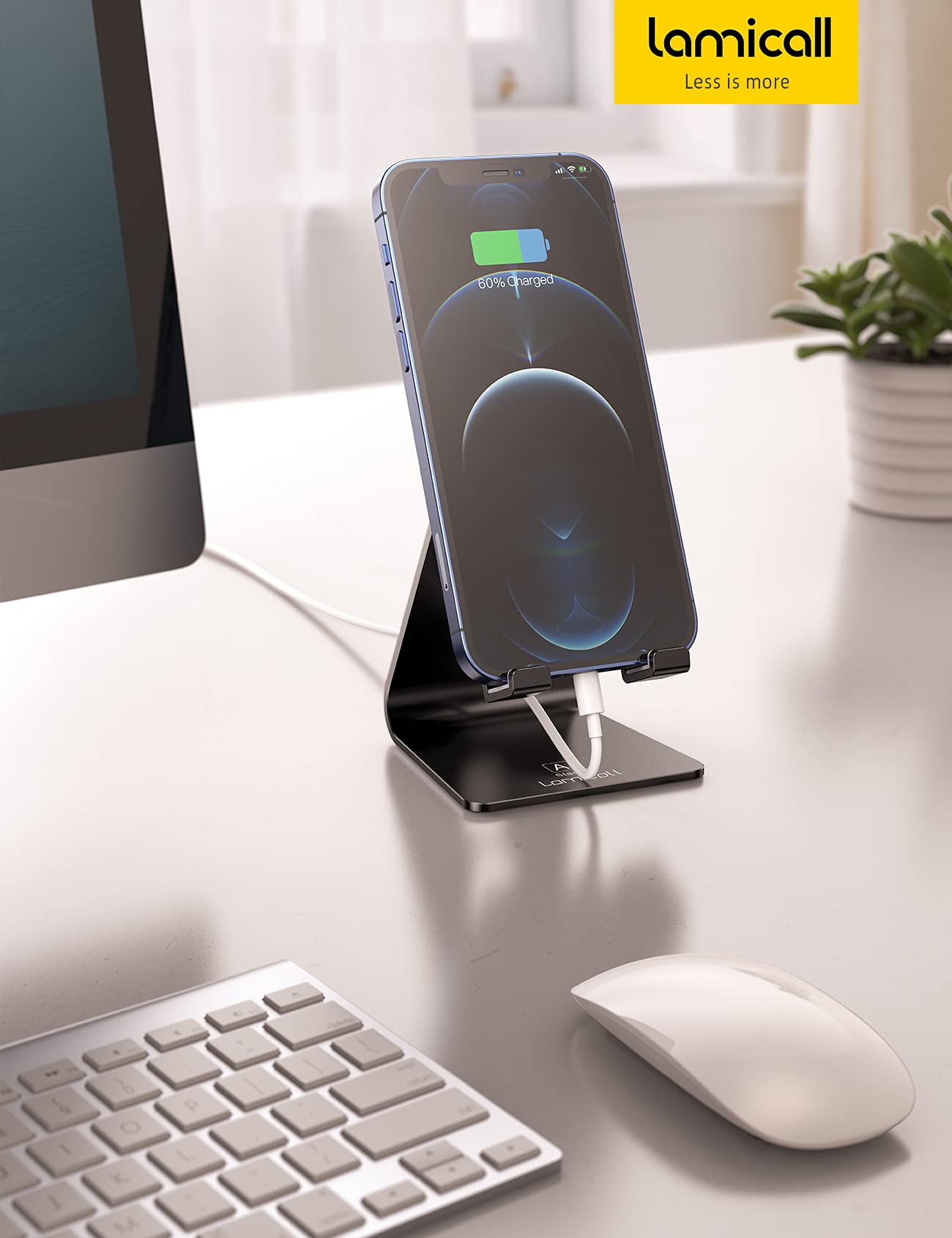 Lamicall Adjustable Aluminum Phone Stand - Anti-Slip Desktop Cell Phone Holder for iPhone & Samsung (4-8