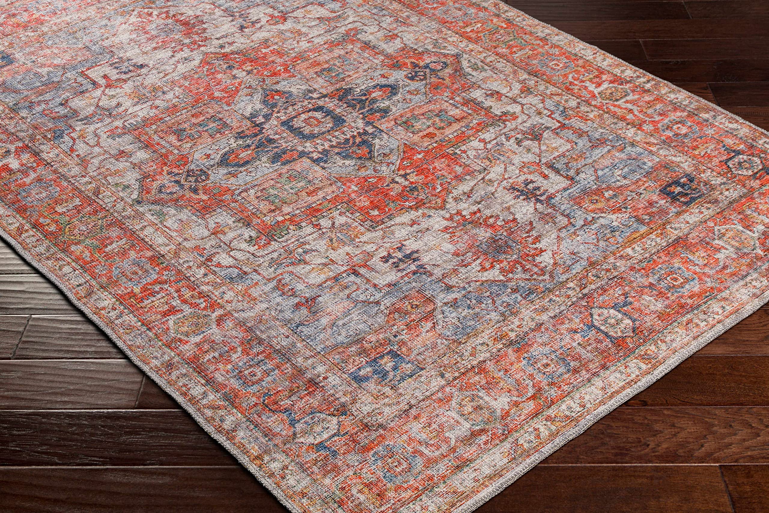 Hauteloom Lapase Machine Washable Area Rug - Soft & Durable for Living Room, Bedroom - Beige & Blue - 6'7