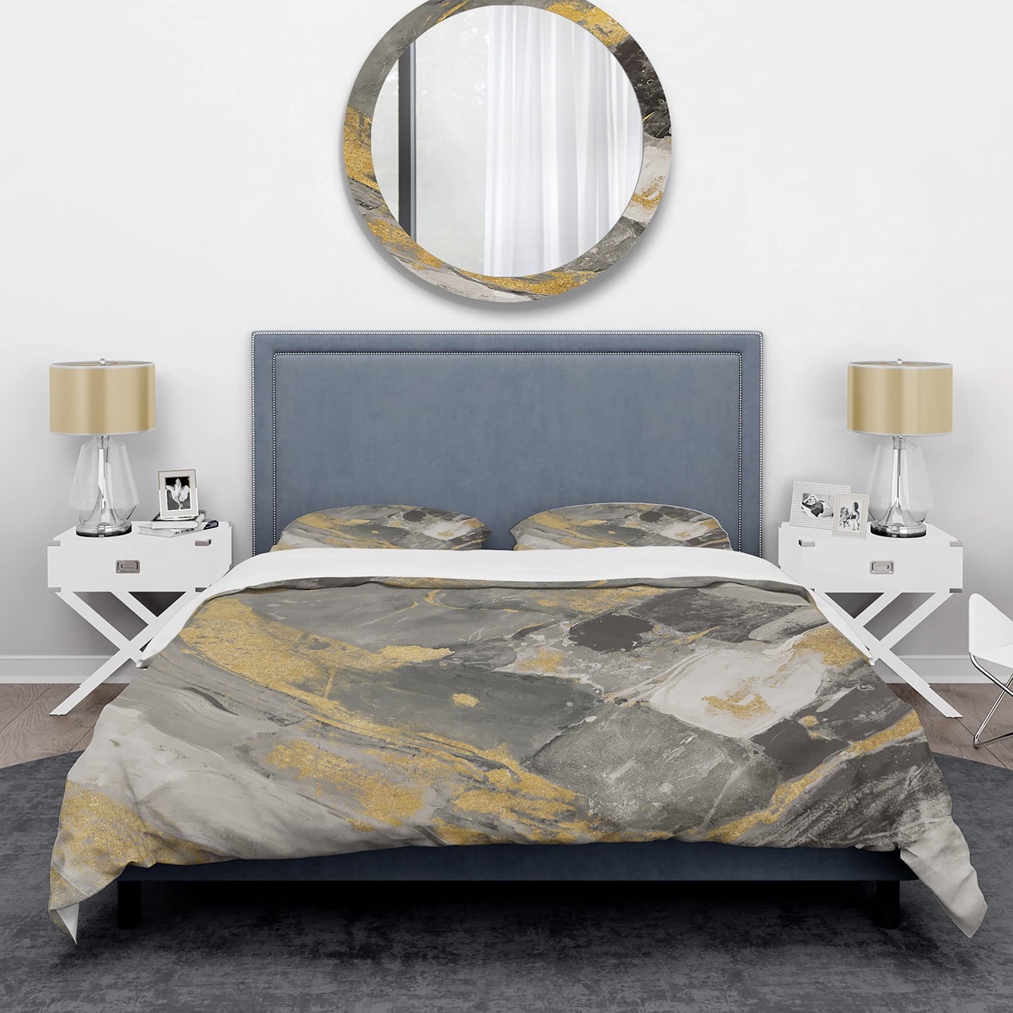 DesignQ Marble Gold & Black Modern Duvet Cover Set Queen - 3 Piece Abstract Bedding Set for All Seasons | Luxury Contemporary Bedroom Decor for Master Bedroom & Guest Room