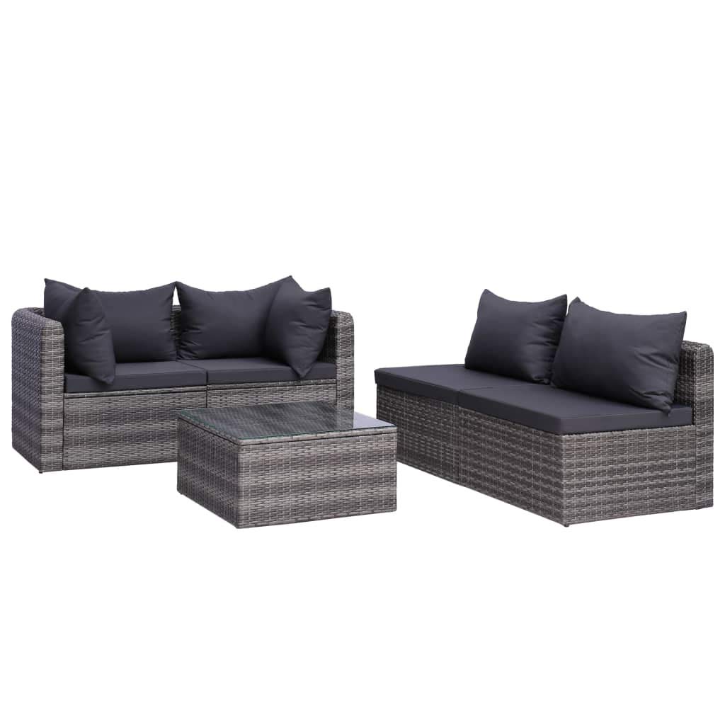 5-Piece Patio Sofa Set with Cushions & Pillows, Gray Poly Rattan Outdoor Furniture - Perfect for Garden, Backyard, and Poolside Relaxation