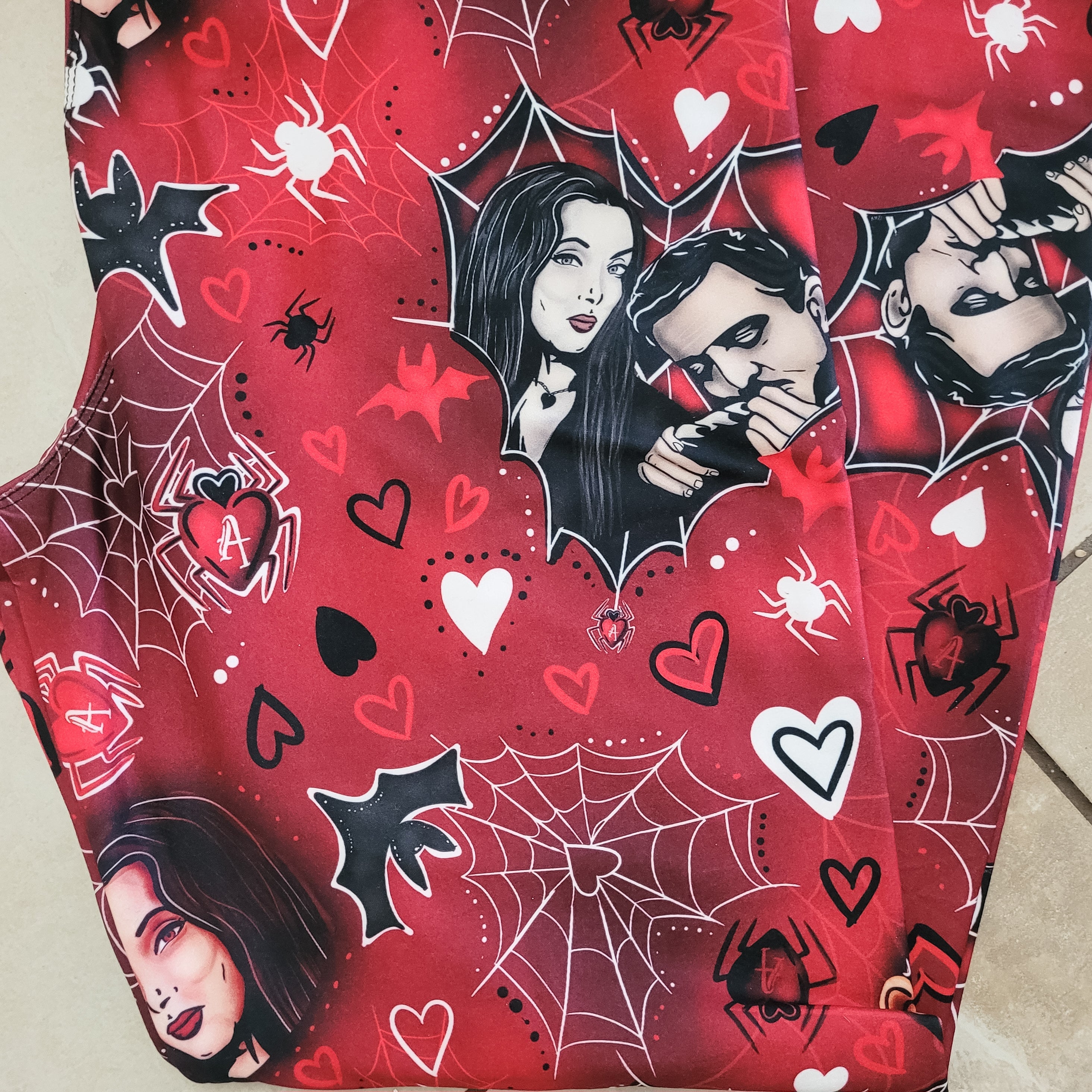 Addams Family Gothic Valentine's Day Love Handcrafted Vibrant Leggings - Unique Semi-Exclusive Design for Cosplay, Halloween & Alternative Fashion