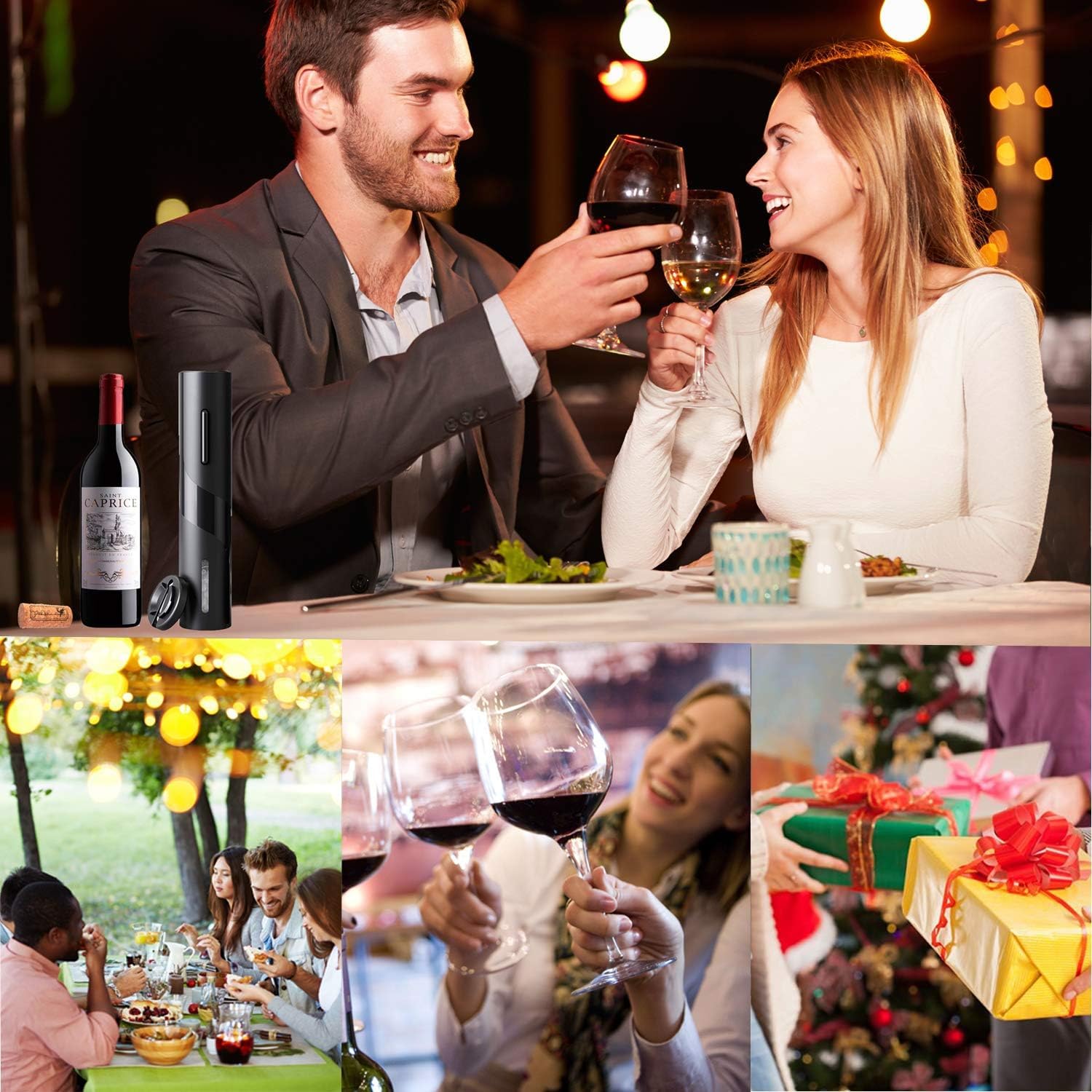 Electric Wine Opener Set with Battery Operation & Foil Cutter - Automatic Corkscrew, Rechargeable, Black - Perfect for Wine Lovers, Dinner Parties & Gifts