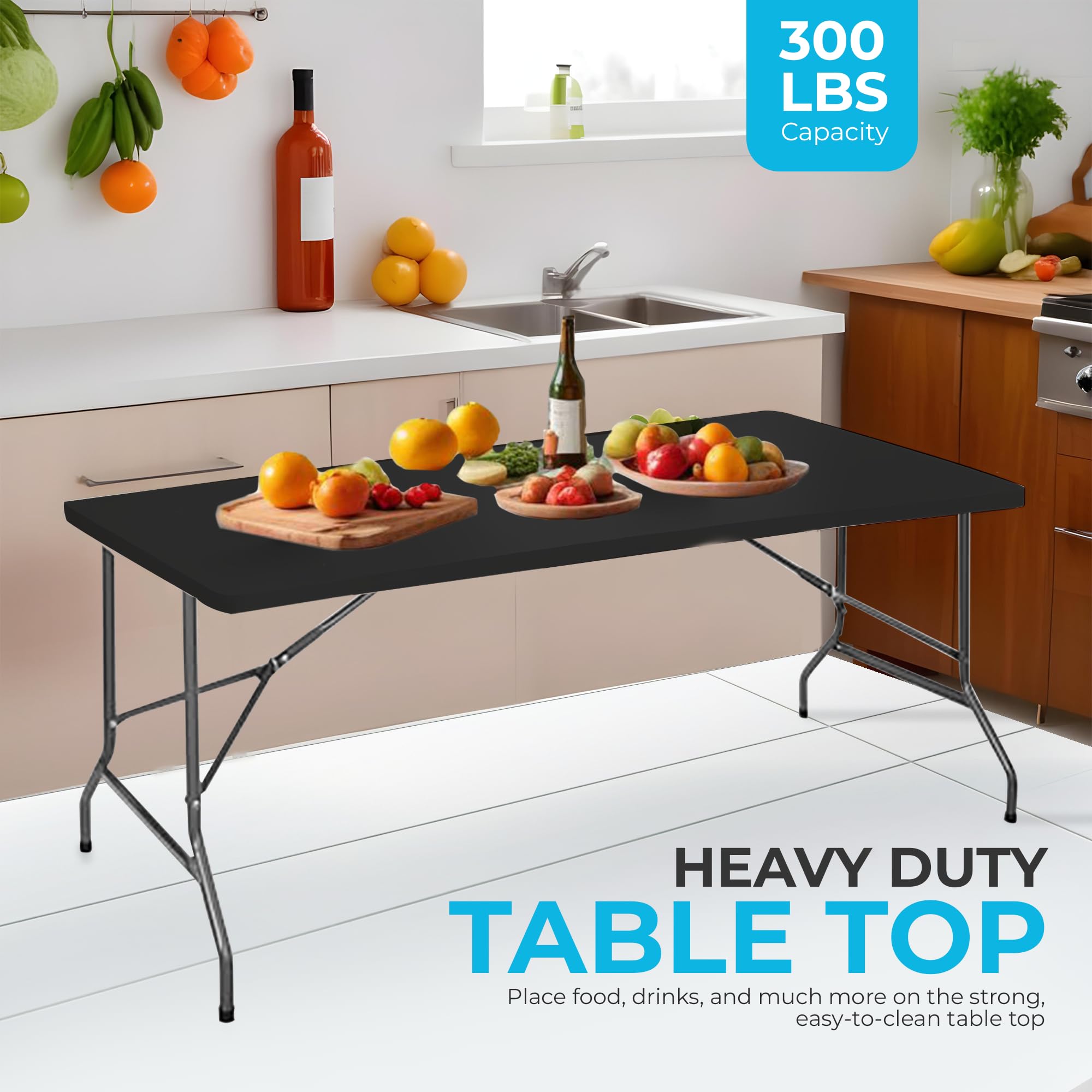 Simpli-Magic 6ft Heavy Duty Folding Table - Portable Plastic Table for Indoor & Outdoor Use with Carrying Handle & Lock - Perfect for Picnics, Parties, Camping, BBQs, Tailgating & Home Events - Black