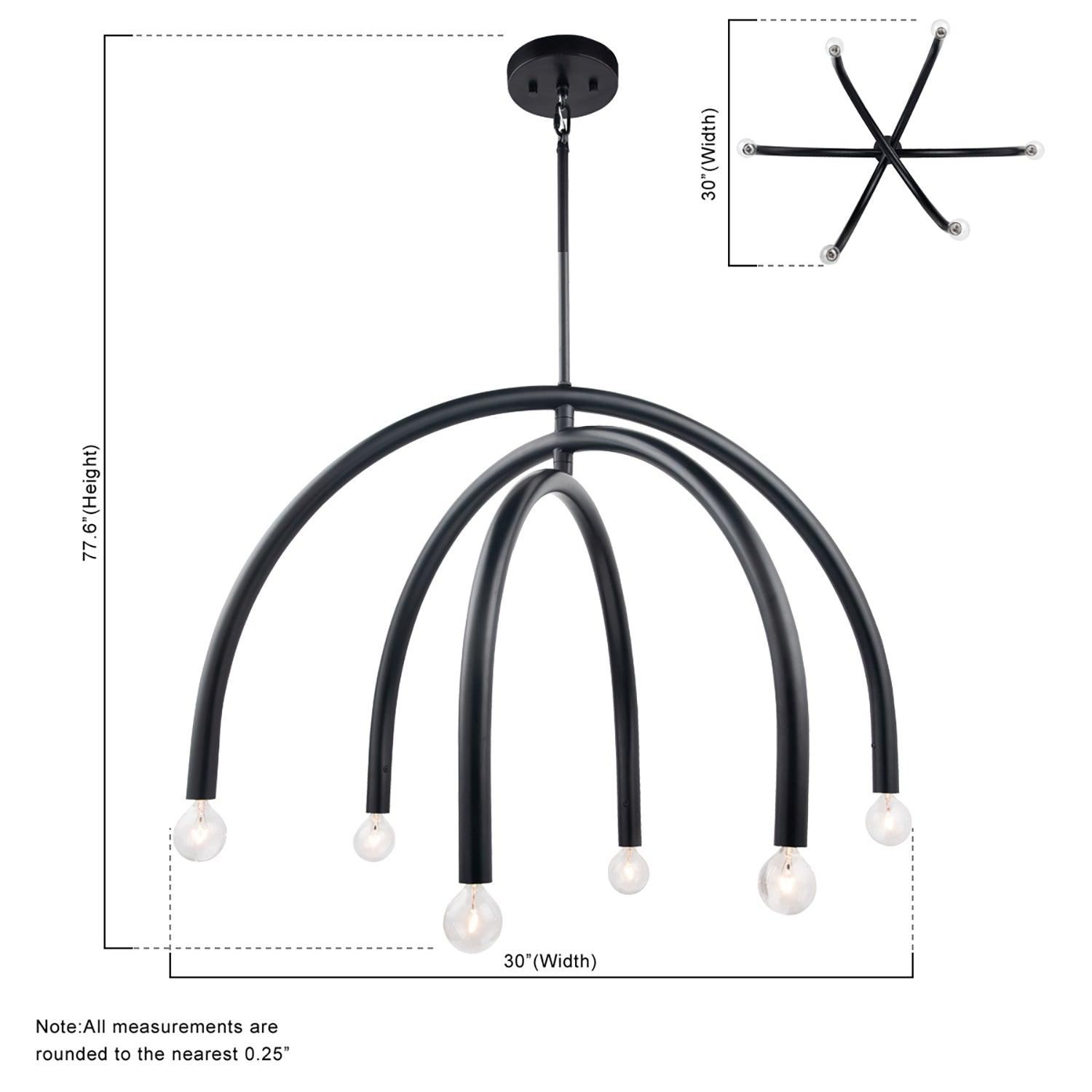 Mid Century Modern Black Dimmable 6-Light Chandelier - Elegant Dining Room Lighting for Home & Restaurant Decor