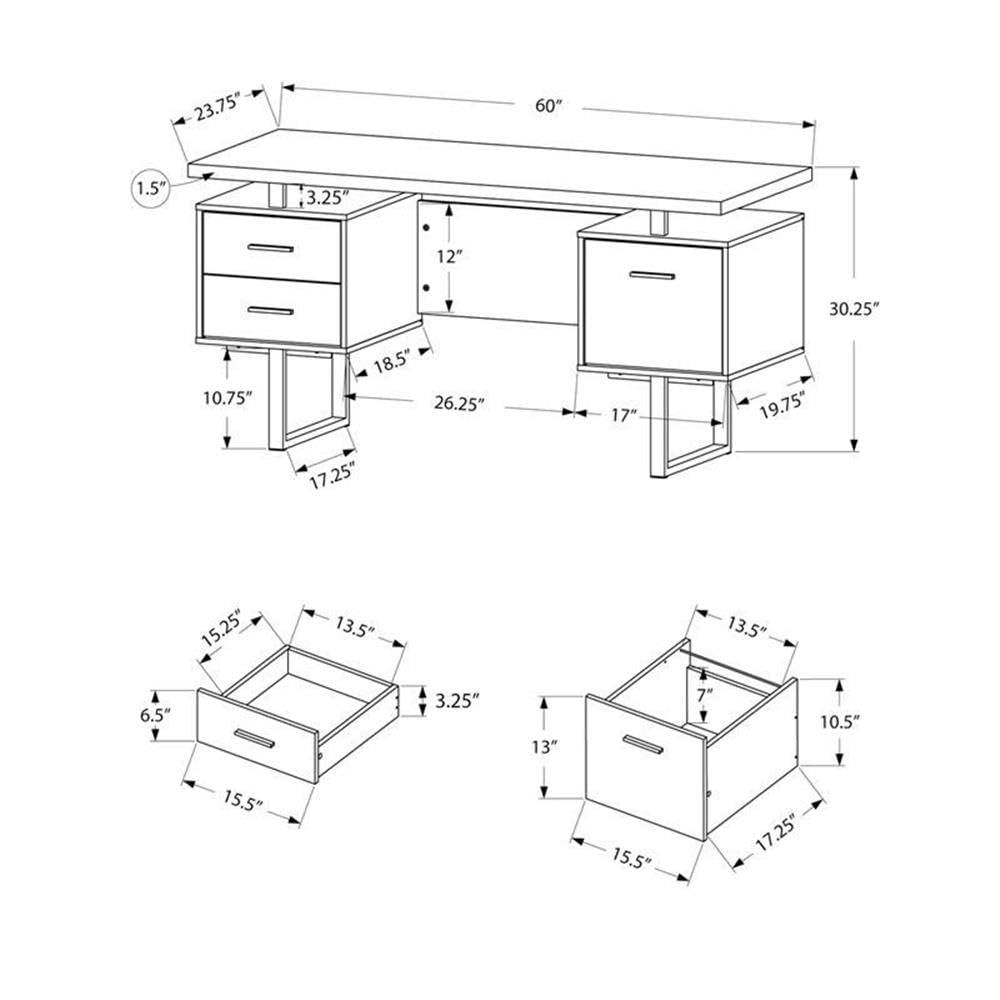 Pemberly Row 60-Inch Modern Wooden Home Office Desk with Laptop Storage Drawers - Natural Finish | Perfect for Remote Work & Small Space Home Offices
