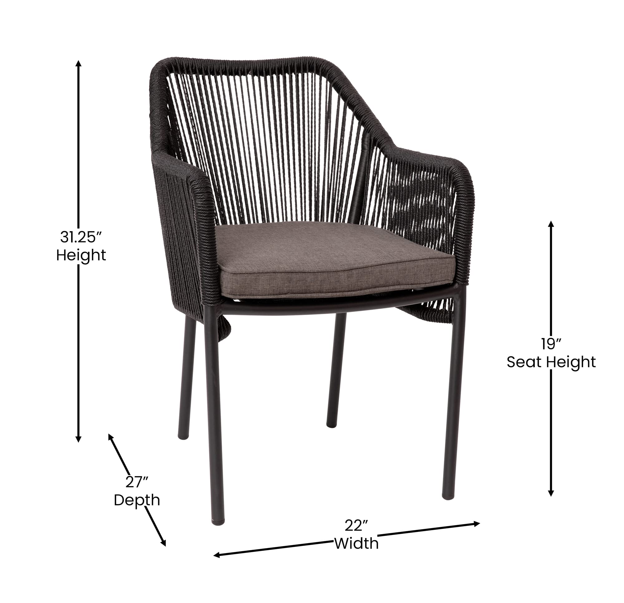 Flash Furniture Kallie Set of 2 Stacking Club Chairs - Indoor/Outdoor UV Resistant Woven Black Seats - Gray Zippered Cushions - Black Aluminum Frame - Perfect for Patio, Poolside & Garden Relaxation