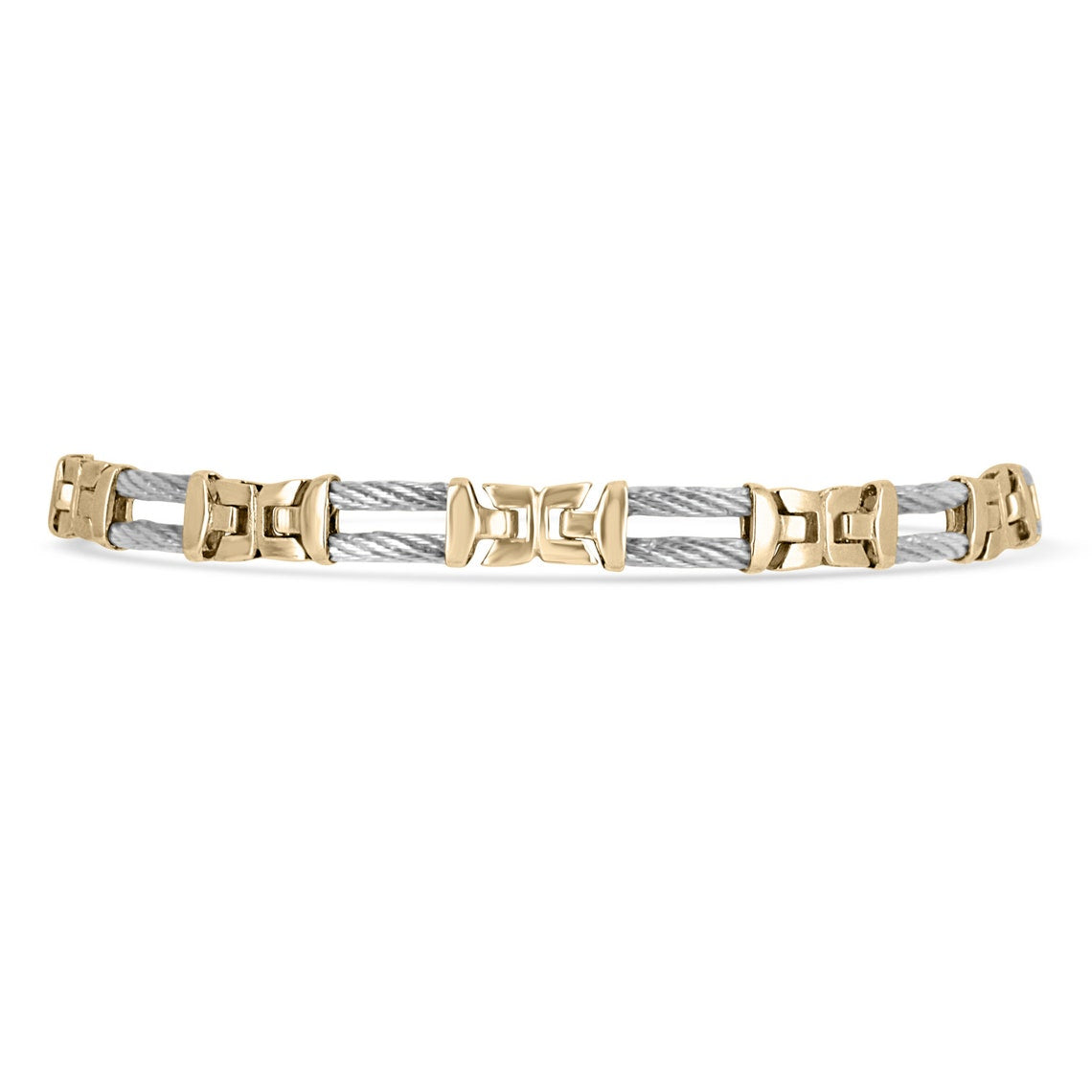 Two Tone Unisex Triple Bar Rope Link 14K Gold Bracelet for Women & Men - Elegant Stackable Jewelry for Everyday Wear, Date Night & Special Occasions