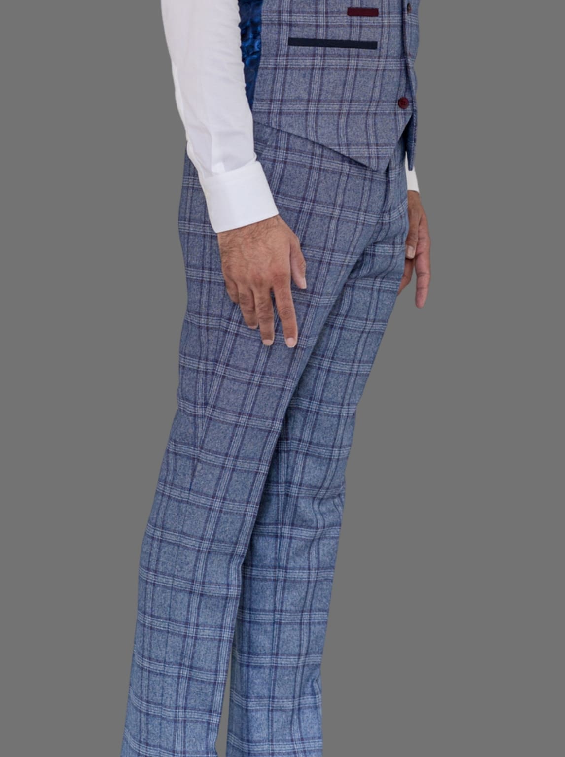 Marc Darcy Abbott Men's Blue Tweed Check Trousers | Slim Fit Dress Pants for Business & Casual Wear | Office, Wedding & Special Occasion Outfits