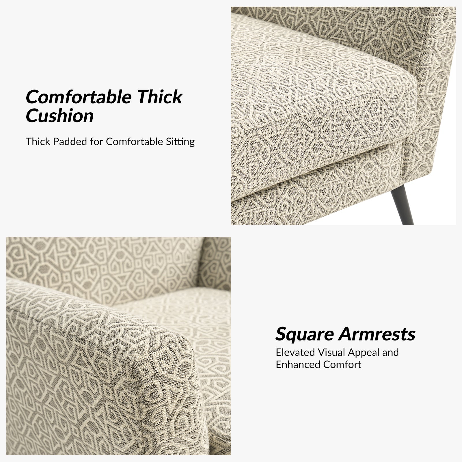 Modern Tony Geometric Pattern Armchair with Square Arms - Stylish Accent Chair for Living Room, Bedroom, or Office - Perfect for Small Spaces and Contemporary Decor
