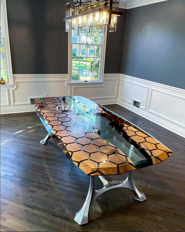 Hexagon Resin Dining Table - Modern 6-Sided Waterproof Table for Indoor/Outdoor Use - Perfect for Patio, Garden, or Dining Room Decor