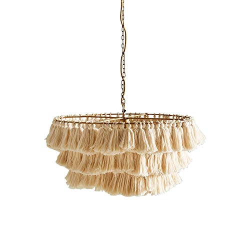 LITFAD 3-Tier Beige Handwoven Rope Chandelier - Modern Bohemian Ceiling Pendant Light for Girls Room, Living Room, Dining Room & Bedroom | Perfect for Boho Home Decor, Nursery Lighting & Cozy Ambiance
