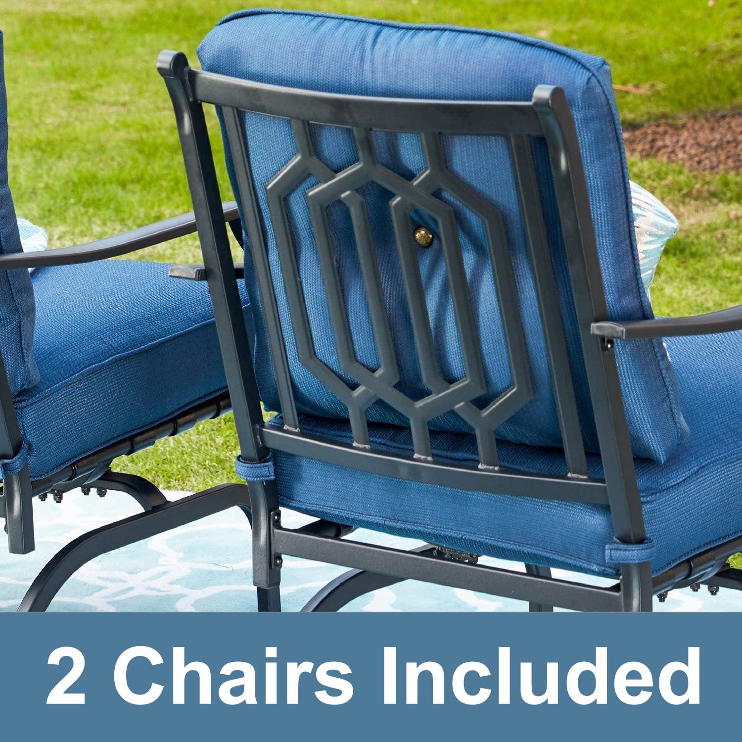 PatioFestival Outdoor Rocking Chairs - Black Metal Spring Motion Patio Furniture with Padded Cushion, Bistro Dining Set for Porch, Garden, Balcony | Perfect for Relaxing, Entertaining & Outdoor Dining