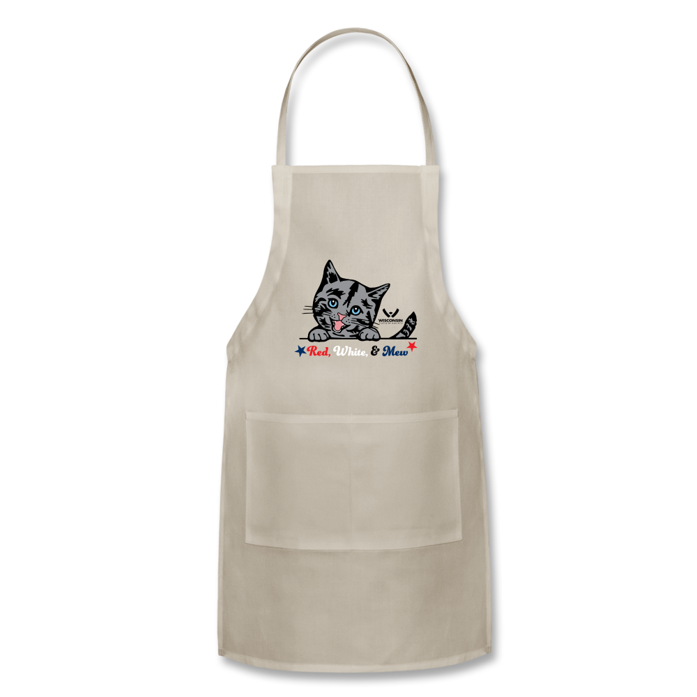 Red White & Mew Adjustable Apron - Premium Kitchen Apron for Cooking, Baking & Grilling - Perfect for Chefs, Home Cooks & BBQ Enthusiasts