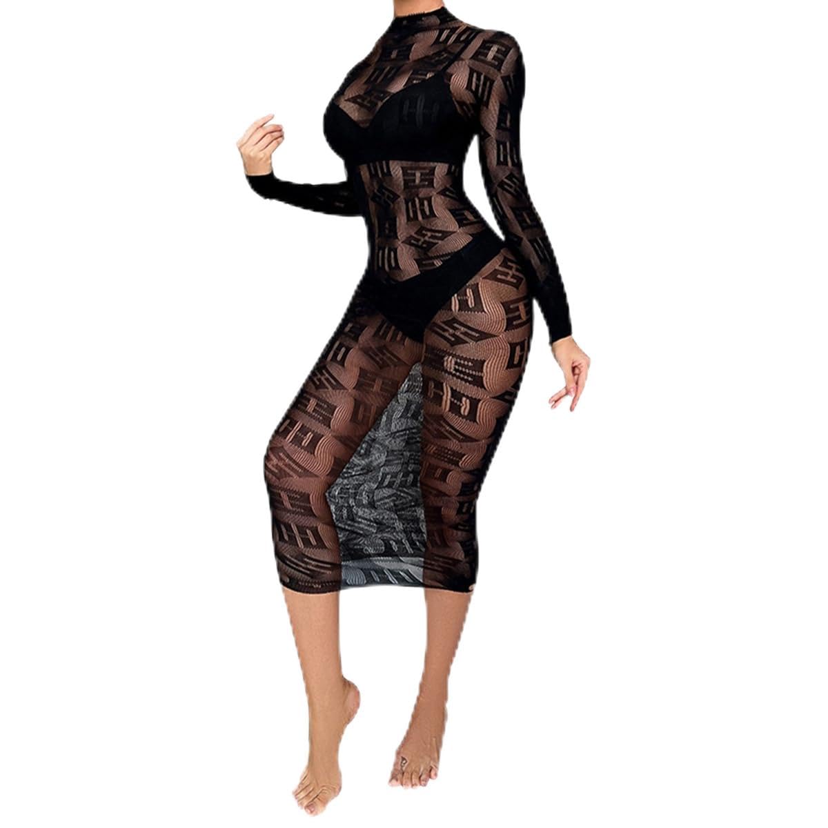 Sexy Women's Fishnet Bodystocking Lingerie - Halterneck Sleeveless Lace Bodysuit with Footless Stockings | Perfect for Valentine's Day, Boudoir Photography & Romantic Nights