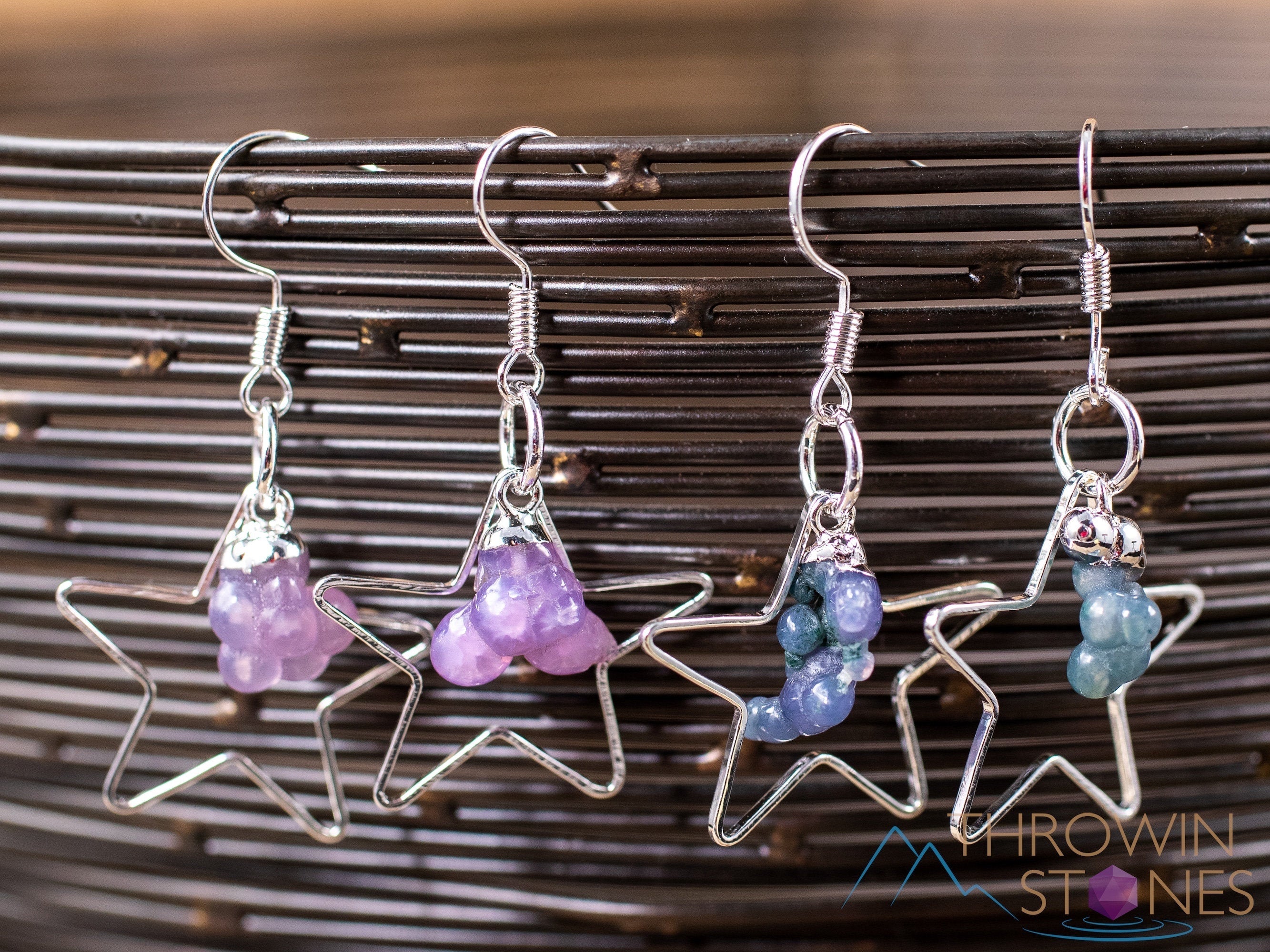 Grape Agate Crystal Hoop Earrings - Natural Gemstone Dangle Earrings, Handmade Star Hoop Jewelry for Women (E1792) | Perfect for Boho Style, Gift Giving & Special Occasions