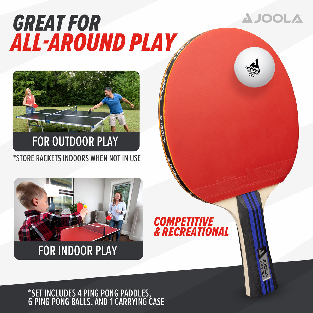 JOOLA Family Advanced Table Tennis Set - Premium Ping Pong Paddles & Balls for Indoor & Outdoor Play - Perfect for Family Fun, Backyard Games & Competitive Training