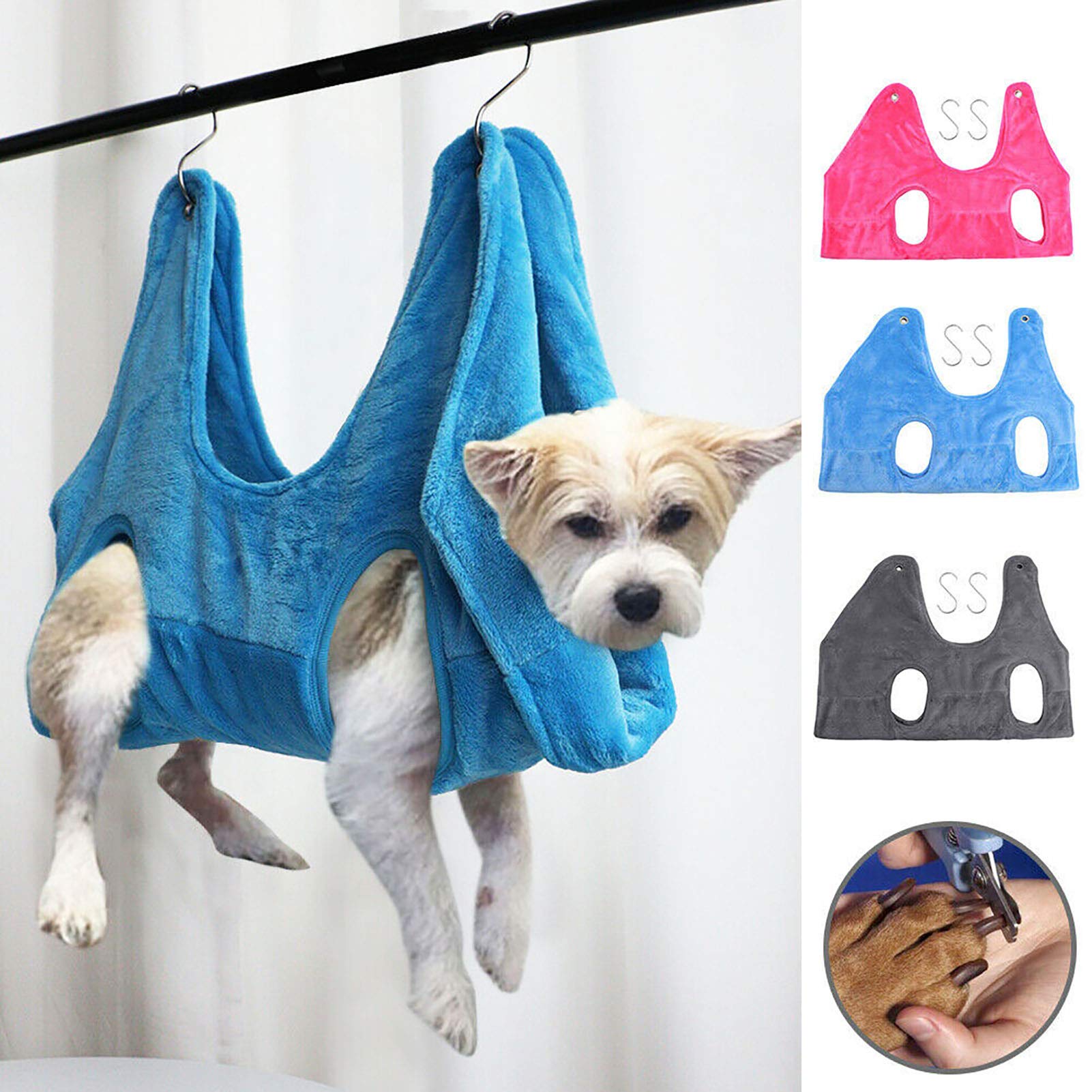 Dog Grooming Hammock with 2 Hooks - Pet Grooming Sling for Nail Trimming, Bathing & Vet Visits - Small Dog Lift Harness in Grey - Perfect for Home Grooming & Professional Pet Care