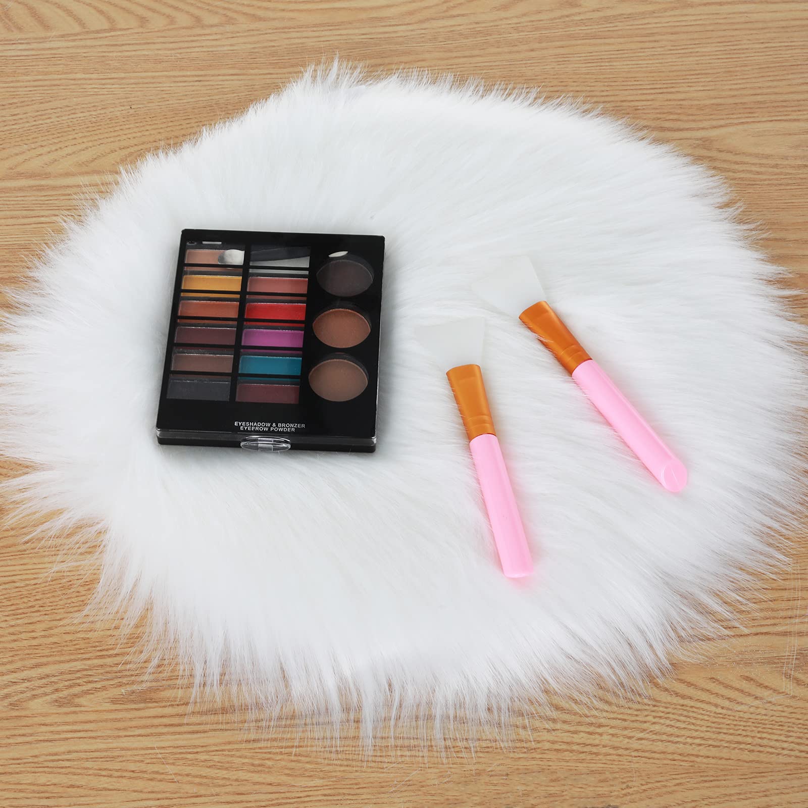 Molain 12-inch Round Faux Fur Chair Pad - Soft Fluffy Seat Cushion Cover & Carpet Mat for Living Room, Bedroom, Office - Perfect as Couch Pad, Photography Background for Jewelry (White)
