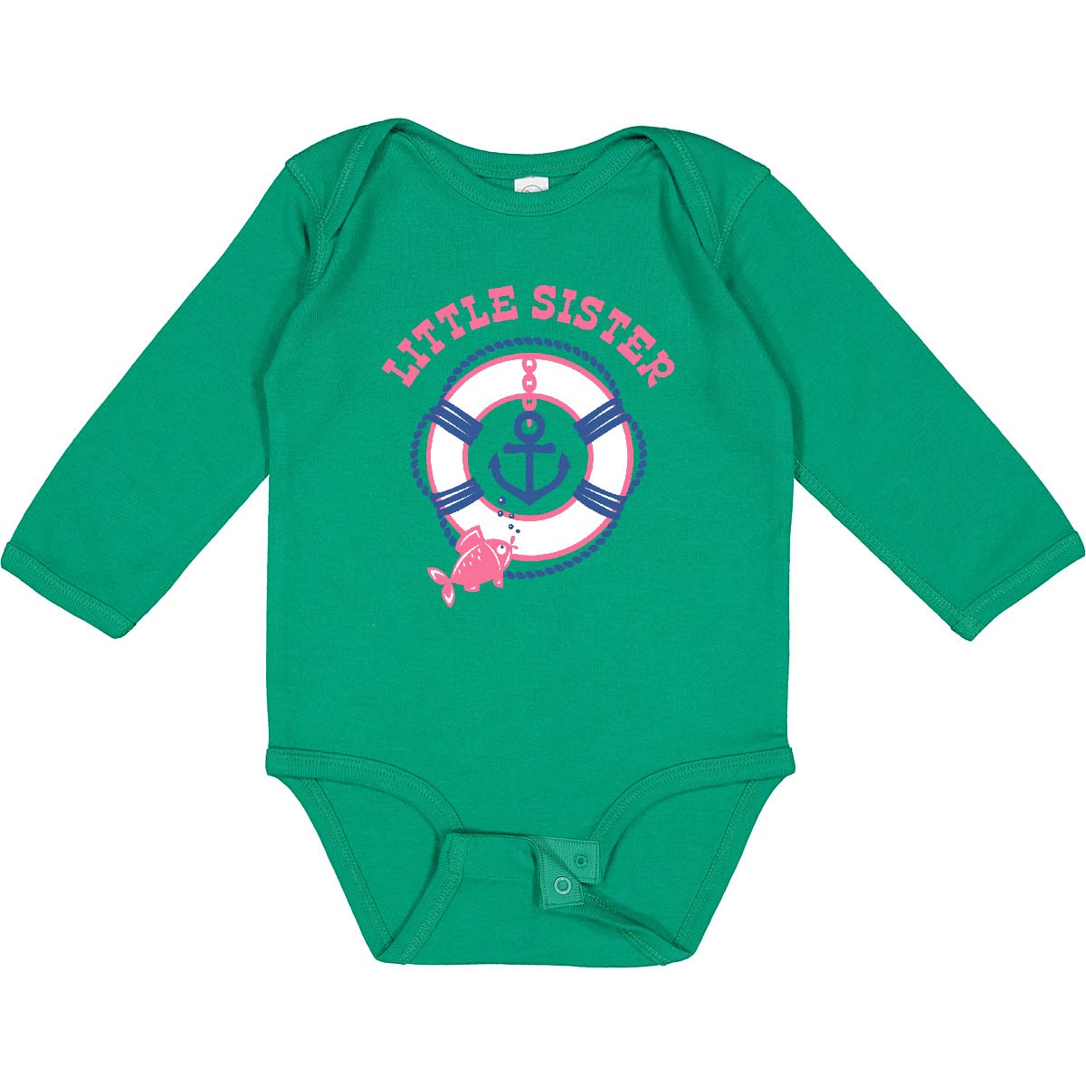 Inktastic Nautical Little Sister Long Sleeve Baby Bodysuit - Cute Sailor-Themed Outfit for Newborns & Infants | Perfect for Family Photos, Beach Trips & Special Occasions