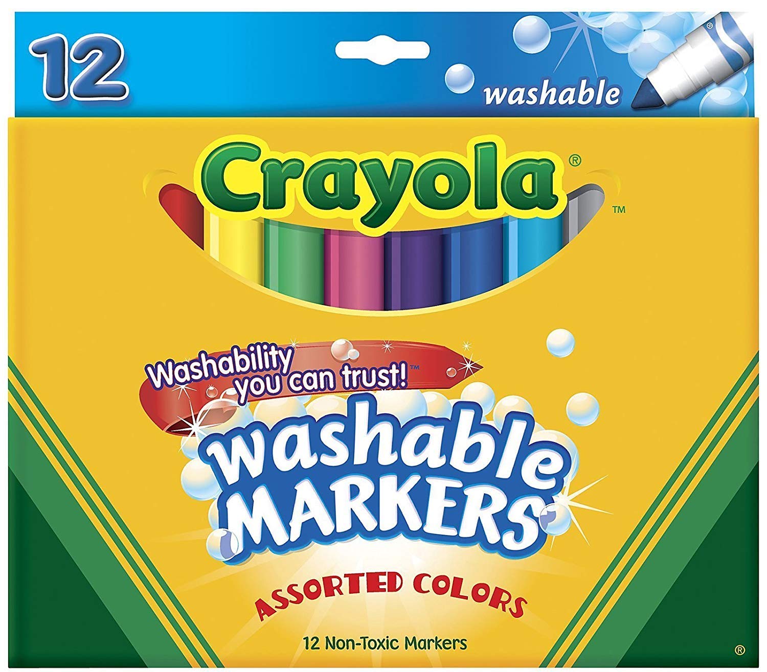 12-Pack Washable Ultra-Clean Markers Set - 12 Vibrant Colors for Kids Art Projects, School Supplies & Home Office Use - Non-Toxic & Easy to Clean (20-Pack Bulk Option Available)