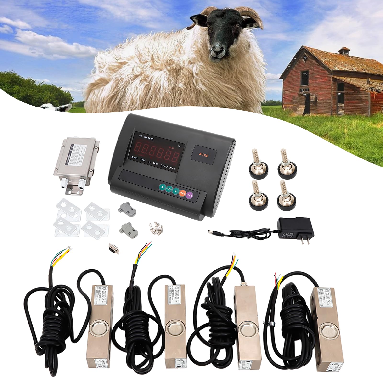 2T Livestock Scale Kit - 4 x 4409 lb Capacity, High Precision Digital Indicator with 4 Load Cells & Junction Box for Cattle, Pigs, Goats, Sheep | Perfect for Farm Weighing, Veterinary Use, and Livestock Management