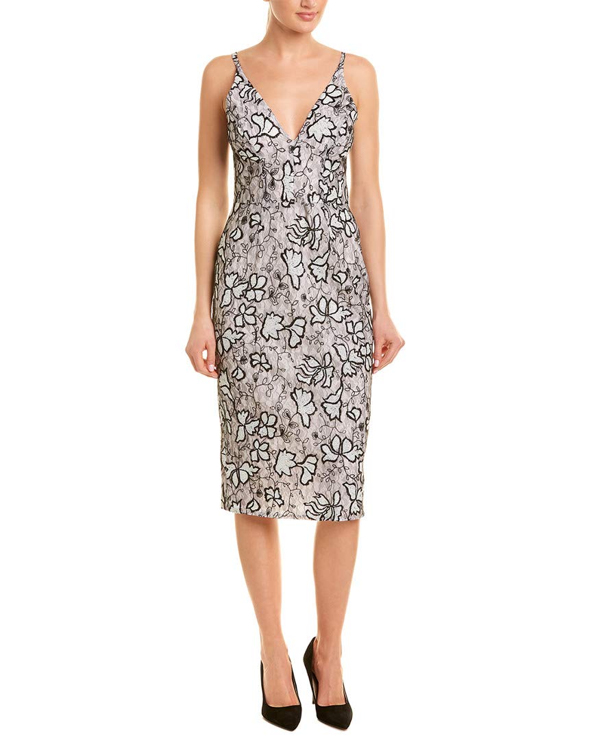 Dress the Population Women's Lyla Plunging V-Neck Sleeveless Fitted Midi Sheath Dress for Wedding, Cocktail Party & Evening Events - Elegant Bodycon Formal Dress