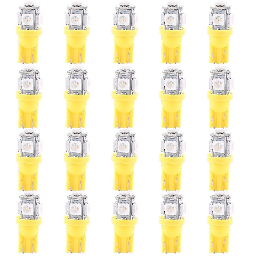 Duokon 20-Pack T10 5050 5 SMD LED Car Light Bulbs - Super Bright 12V Yellow Interior Wedge Lights for Dashboard, Dome & Map Lighting - Perfect for Cars, Trucks & SUVs