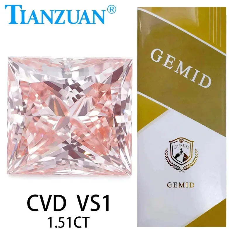 1.51CT VS1 Lab Grown CVD Diamond - Square Shape 2EX Fancy Vivid Pink Loose Gemstone with GEMID Certification | Perfect for Engagement Rings, Jewelry Making & Luxury Gifts