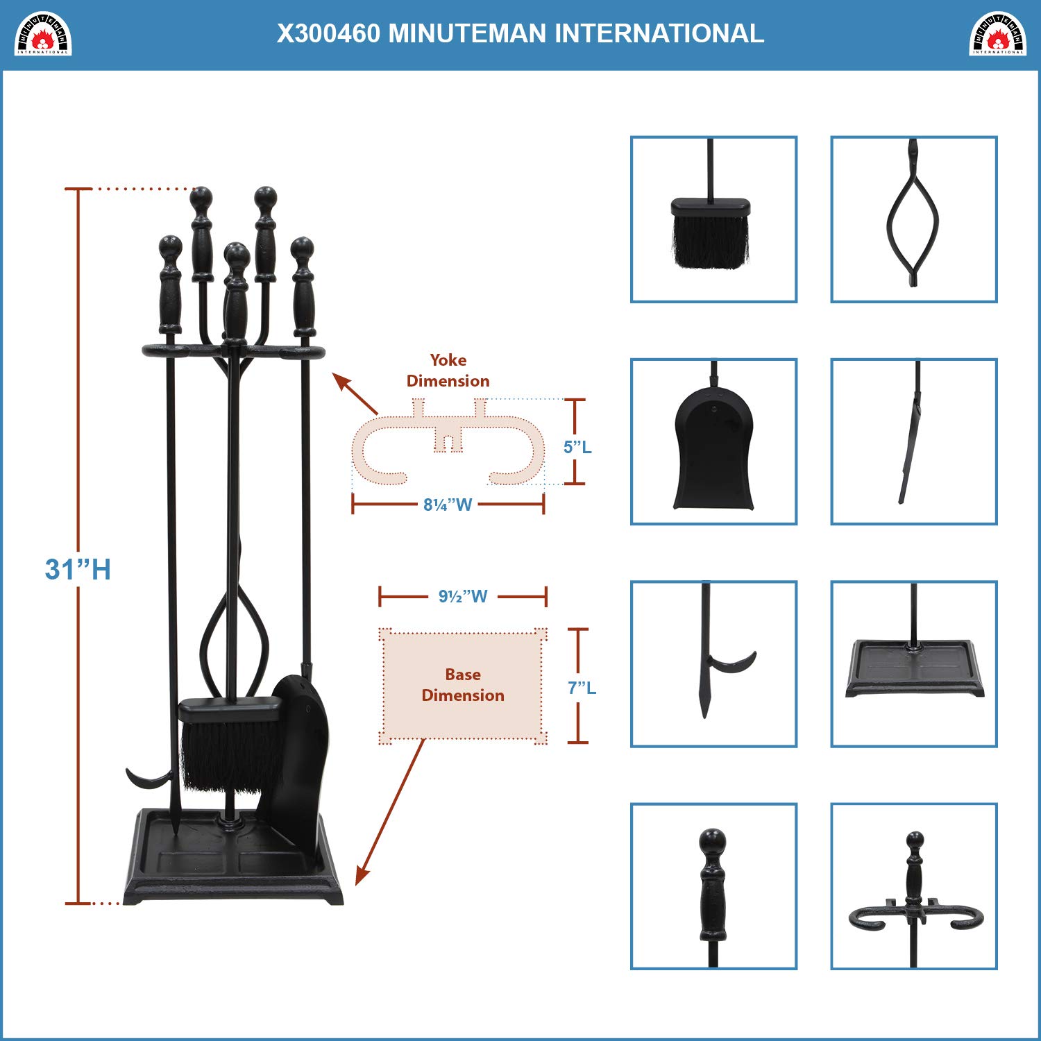Westminster 5-Piece Fireplace Tool Set - Heavy Duty Black Steel Fireplace Accessories with Stand - Perfect for Fireplace Maintenance, Home Decor & Cozy Winter Nights