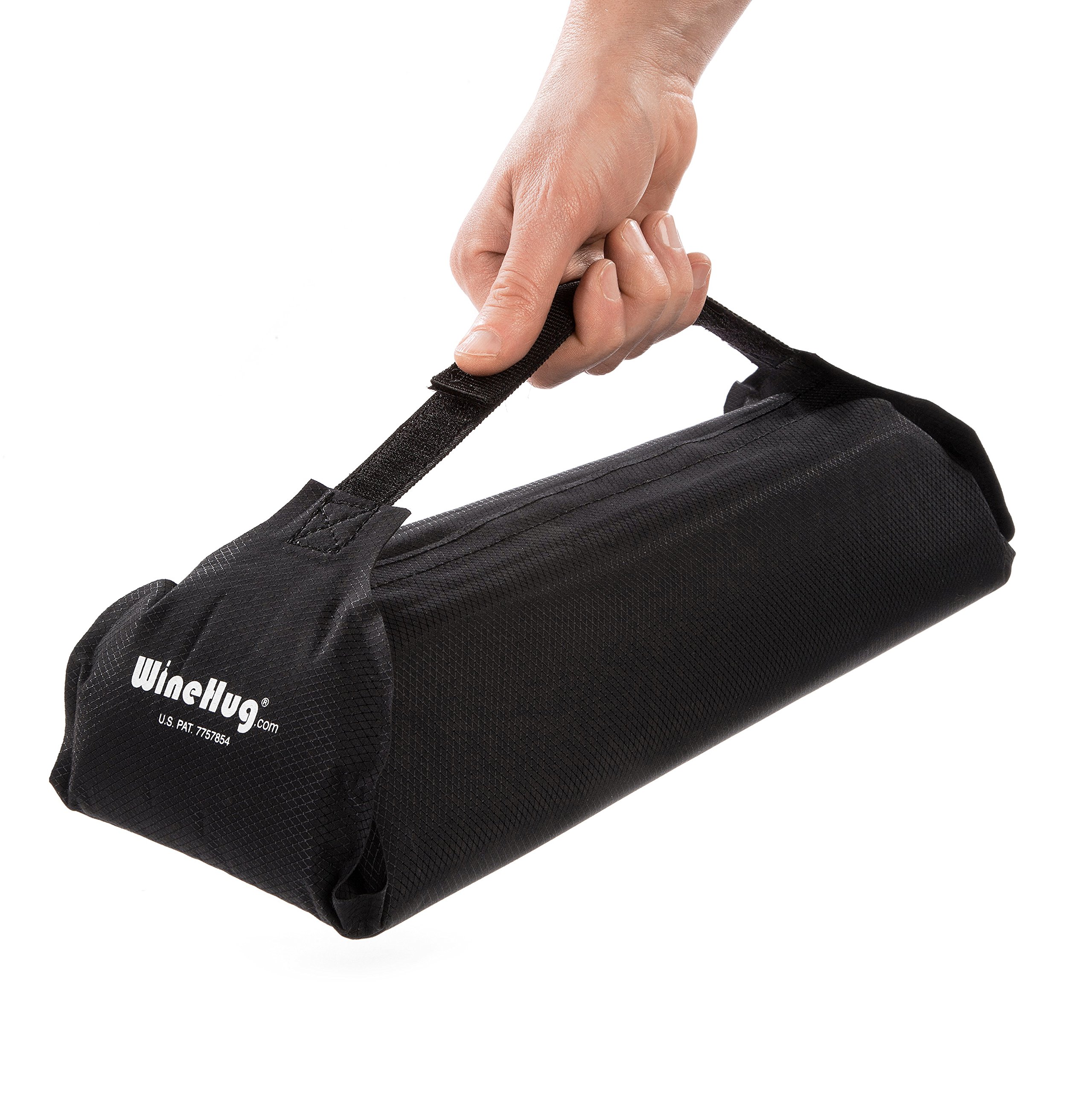 Winehug Self-Inflating Protective Travel Pouch for Wine Bottles - Black | Perfect for Airplane, Camping & Gift Packaging