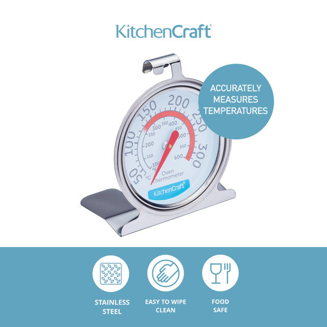 KitchenCraft Premium Stainless Steel Oven Thermometer - Accurate Baking & Cooking Temperature Gauge for Home Kitchen, BBQ, Roasting - Perfect for Baking Bread, Cakes, Turkey & Meat