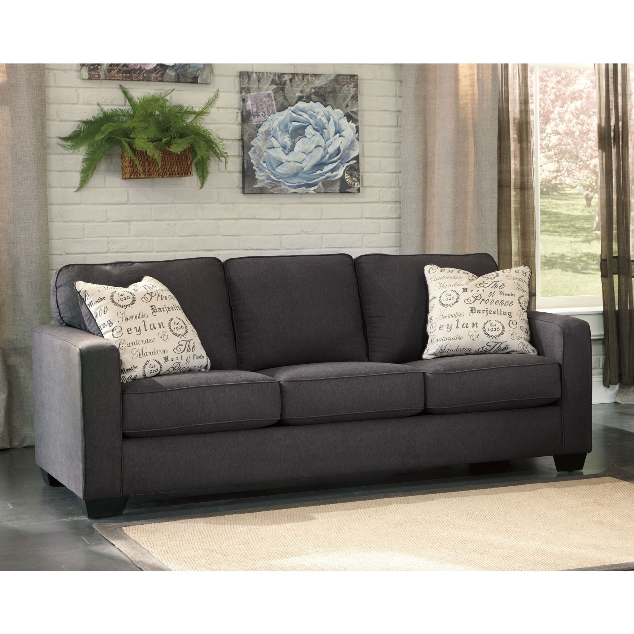 Alenya Modern Sofa - Charcoal Gray Upholstered Couch for Living Room, Lounge & Office - Comfortable 3-Seater with Sturdy Wooden Legs