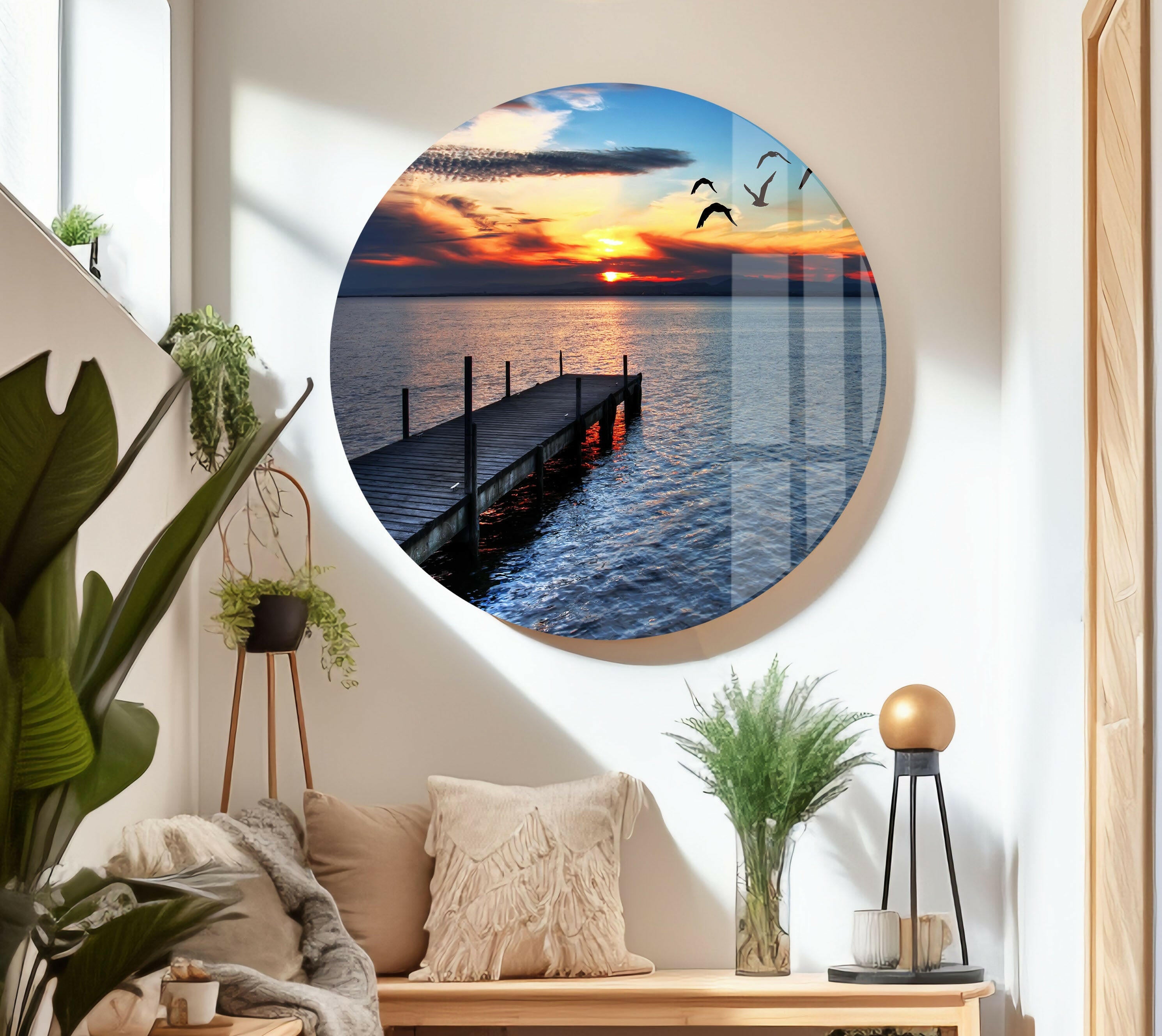 Sunset Birds Flock Glass Wall Art - Stunning Home & Office Décor for Living Room, Bedroom, or Entryway