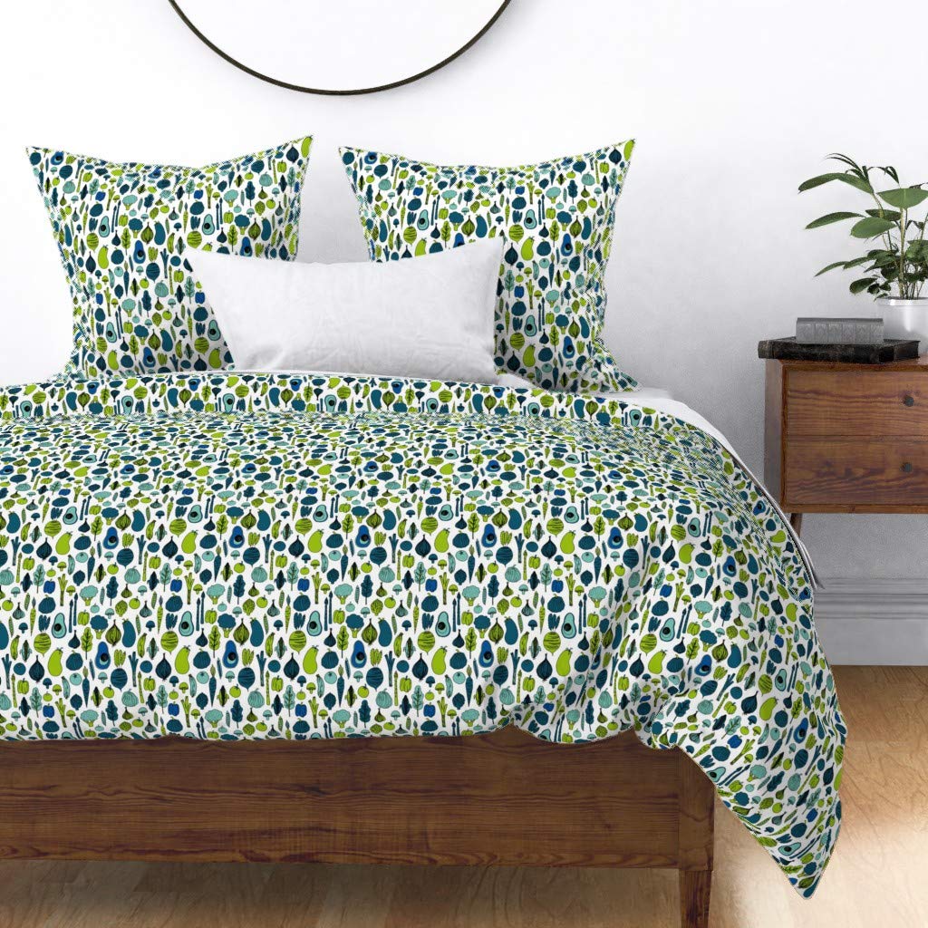Custom Printed Spoonflower Cotton Sateen Duvet Cover King/California King - Fall Thanksgiving Vegetables Broccoli Garden Kitchen Plant Design | Perfect for Autumn Bedroom Decor & Seasonal Home Styling