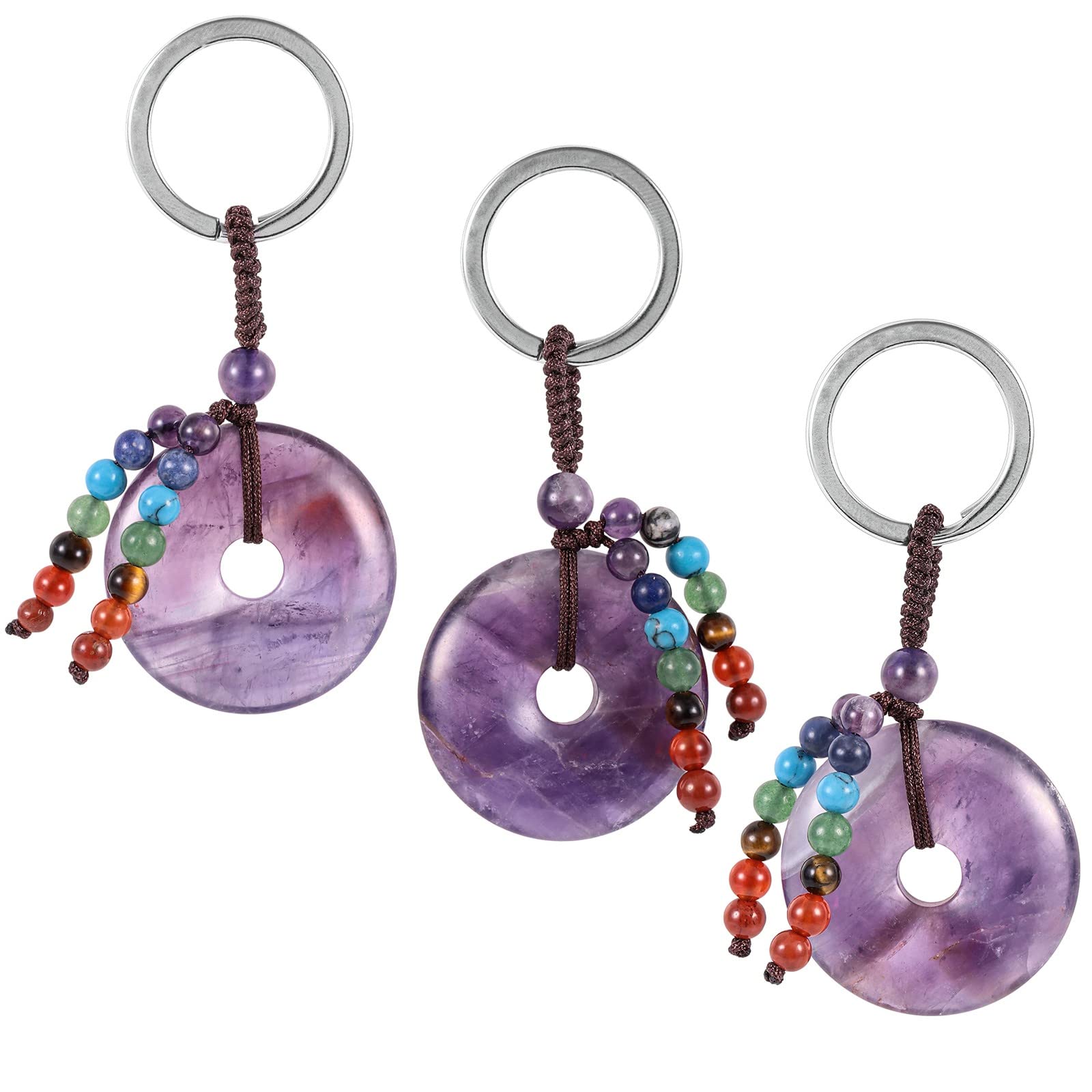 SUNYIK 2-Pack Polished Donut Crystal Keychain for Women & Men - Healing 7 Chakra Round Stone Key Ring for Car Keys, Wallet, Backpack - Perfect for Spiritual Healing, Meditation & Everyday Carry Accessories