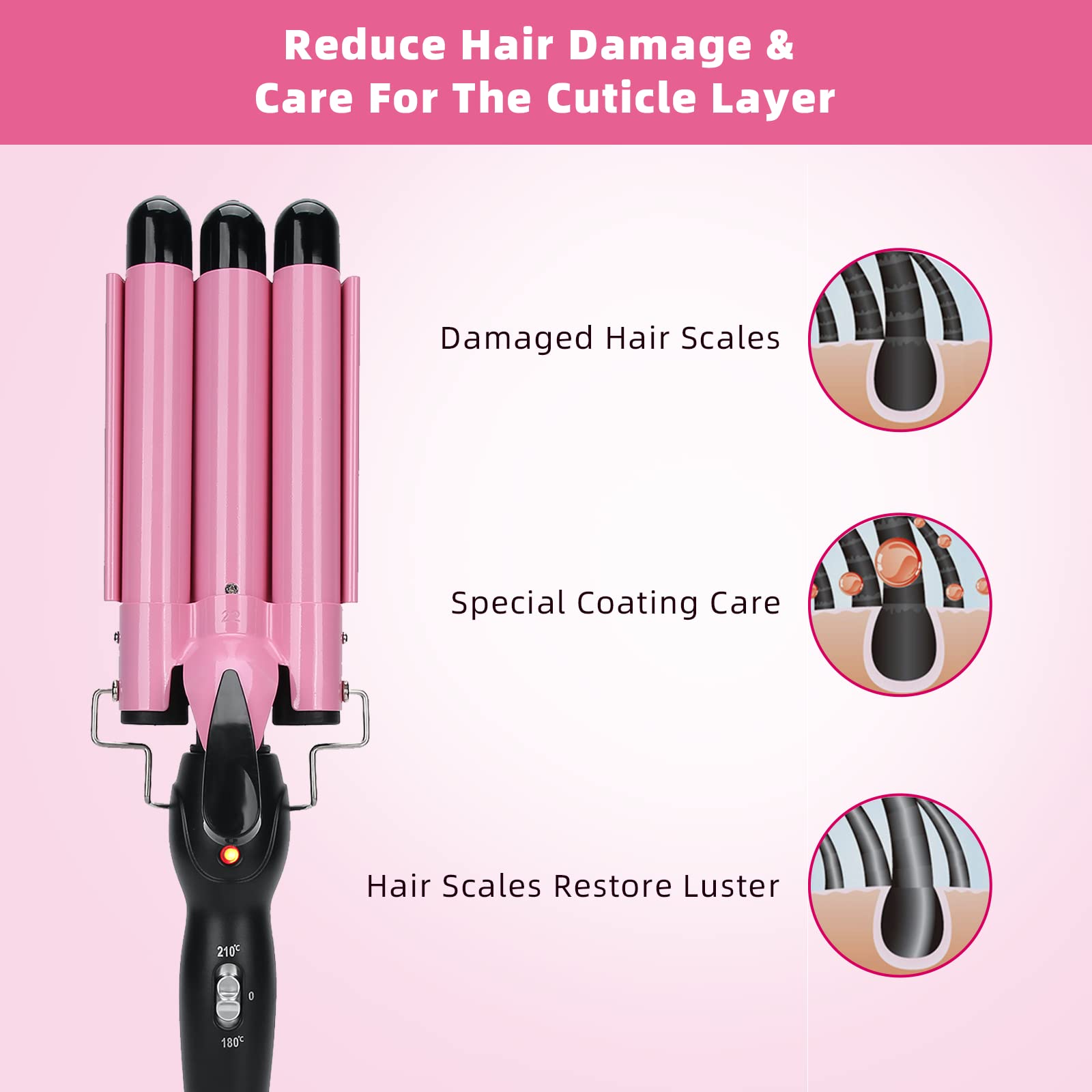 3 Barrel Curling Iron Wand - Professional Hair Curler & Waver for Short to Medium Hair - 22mm US Size - Perfect for Beach Waves, Loose Curls & Everyday Styling