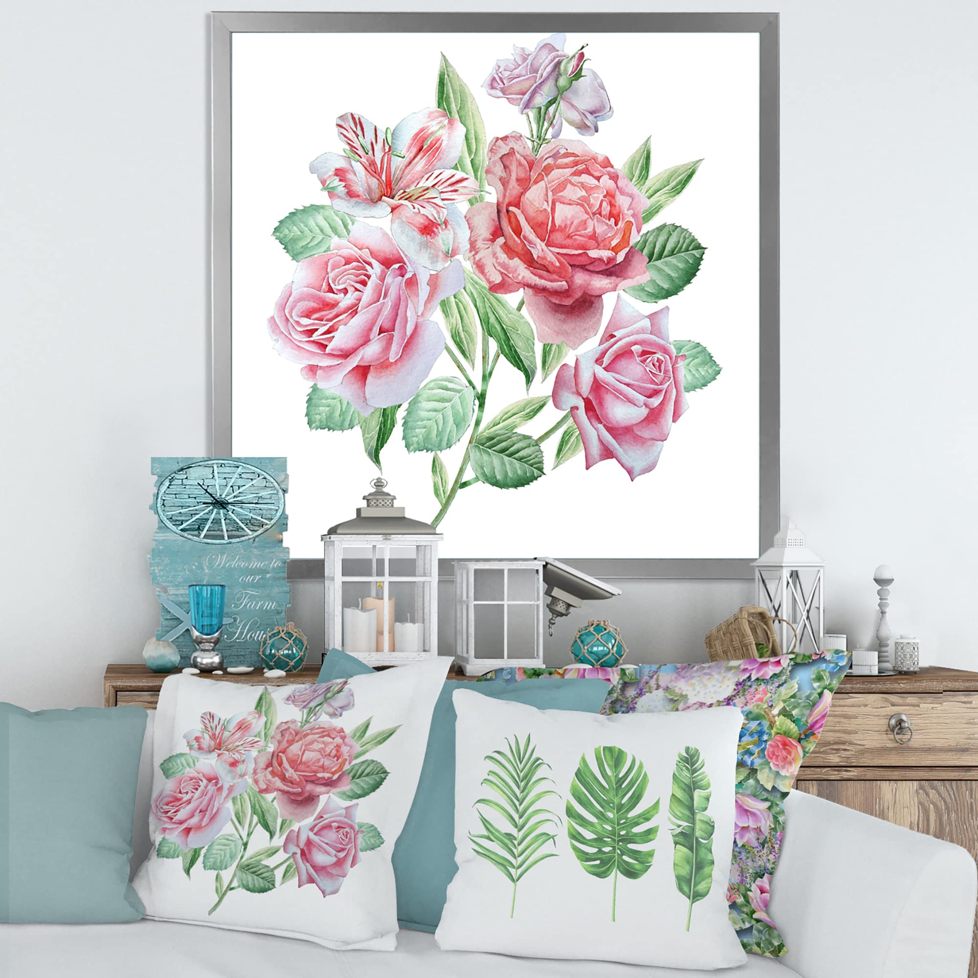 DesignQ Spring Flowers Alstroemeria Rose Traditional Framed Wall Art - Floral Home Decor for Living Room, Bedroom & Office - Perfect Gift for Housewarming & Wedding