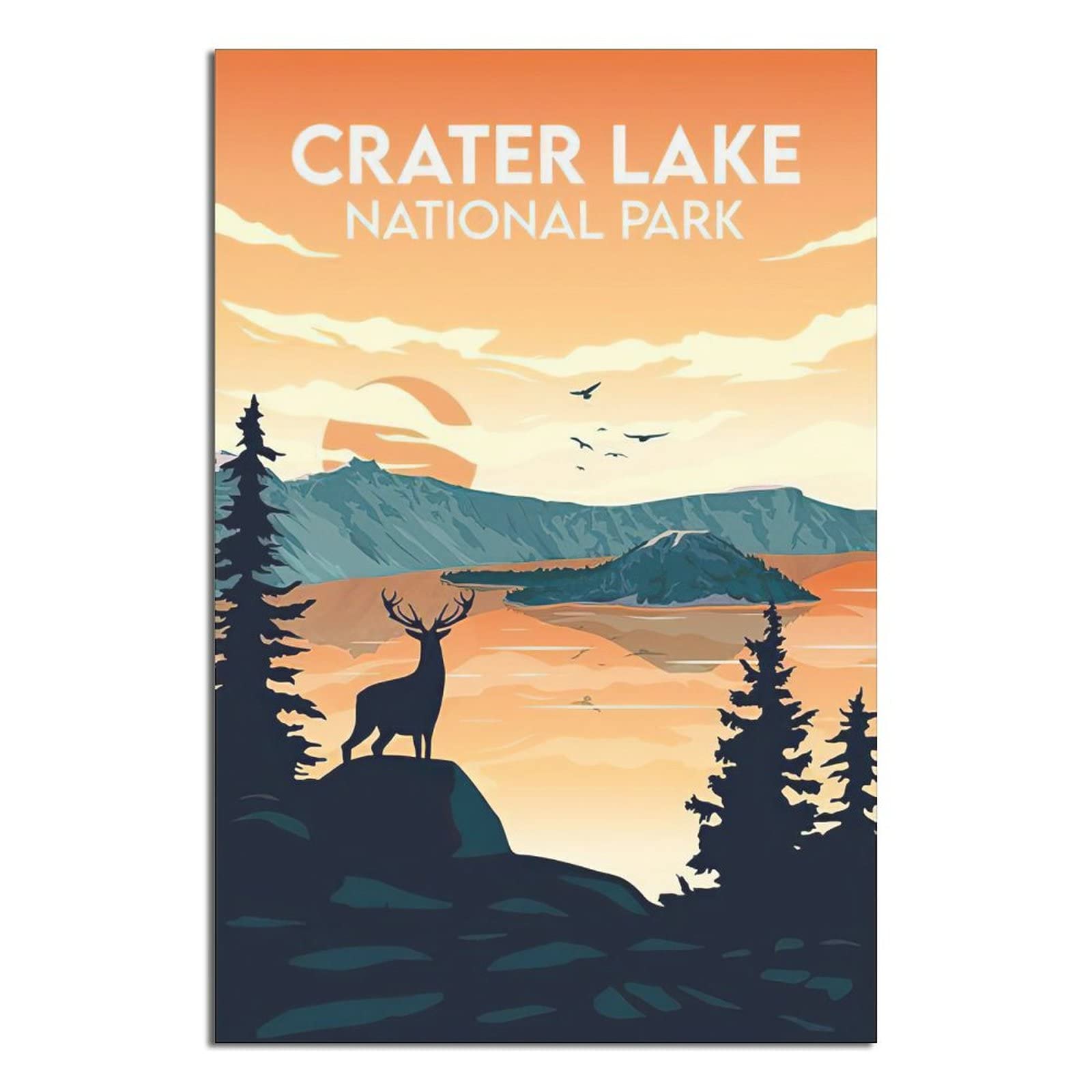 Crater Lake National Park Wall Art Poster - 16x24 Inches (40x60cm) Canvas Print for Home & Room Decor - Perfect for Living Room, Bedroom, Office & Gifts