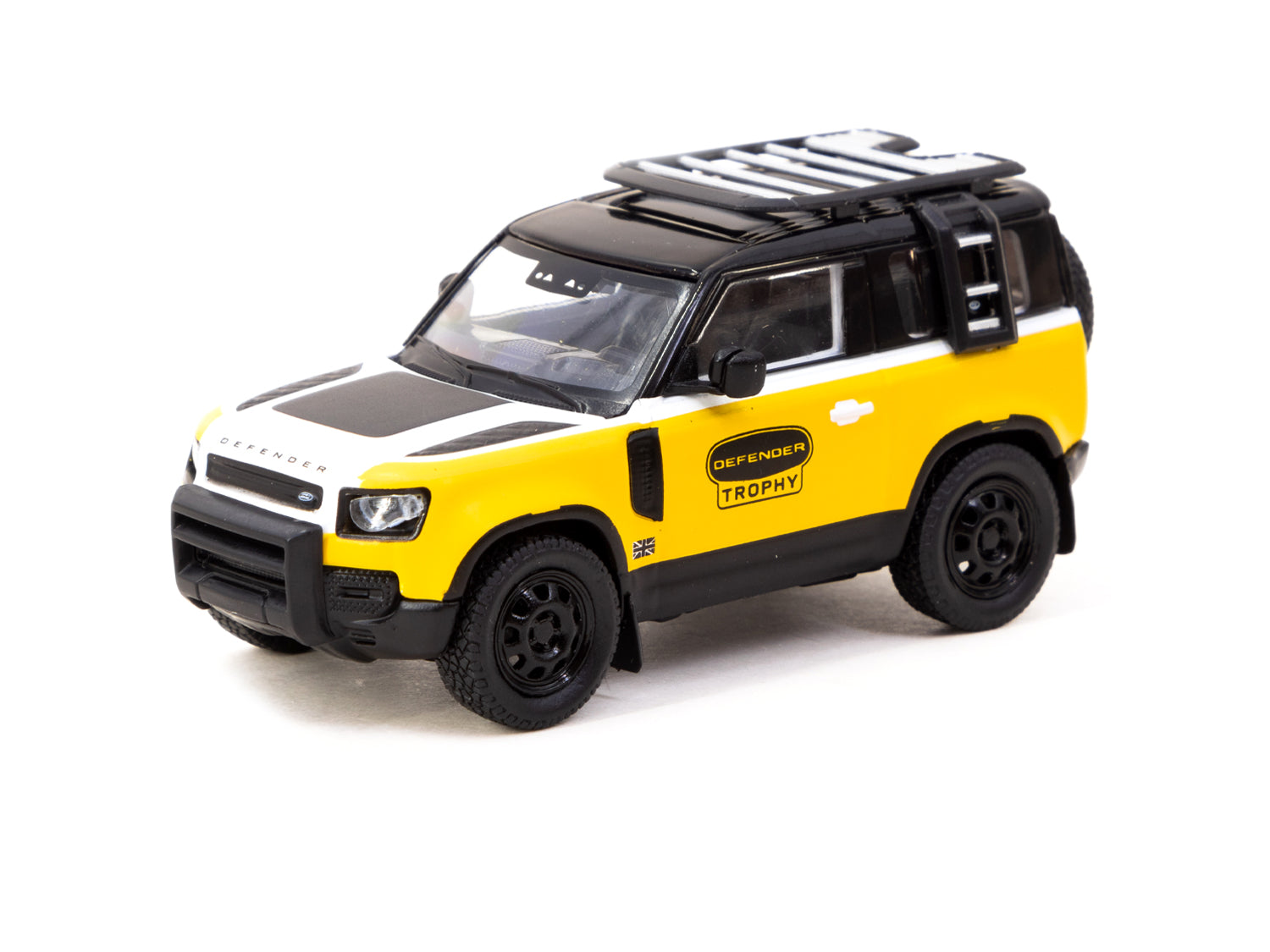 Tarmac Works 1/64 Scale Land Rover Defender 90 Trophy Edition Diecast Model Car - Collectible Miniature SUV for Display & Racing Scenes