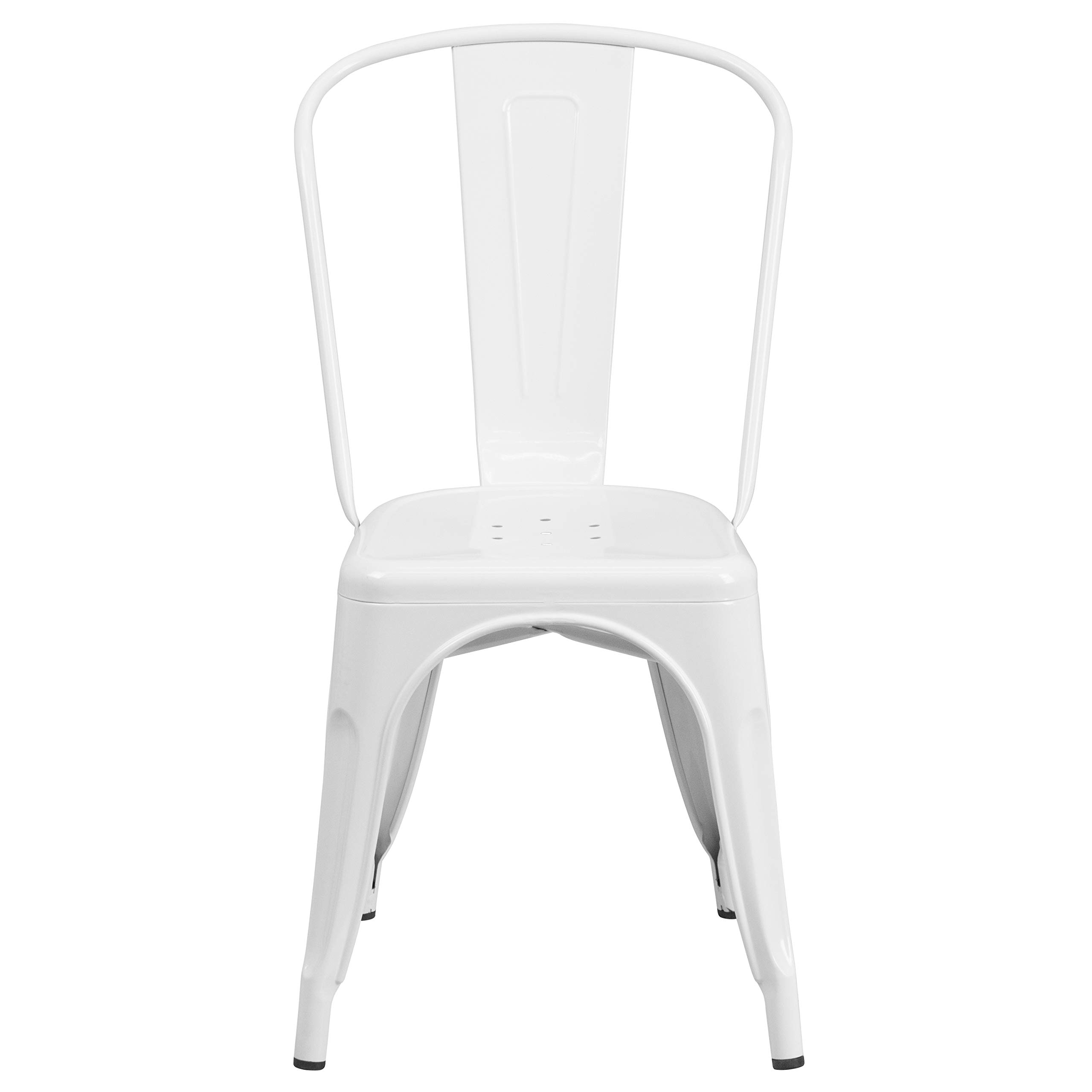 4 Pack White Metal Stackable Chairs for Indoor & Outdoor Use - Durable Bistro & Restaurant Chairs - Perfect for Dining, Cafes, Patios & Events