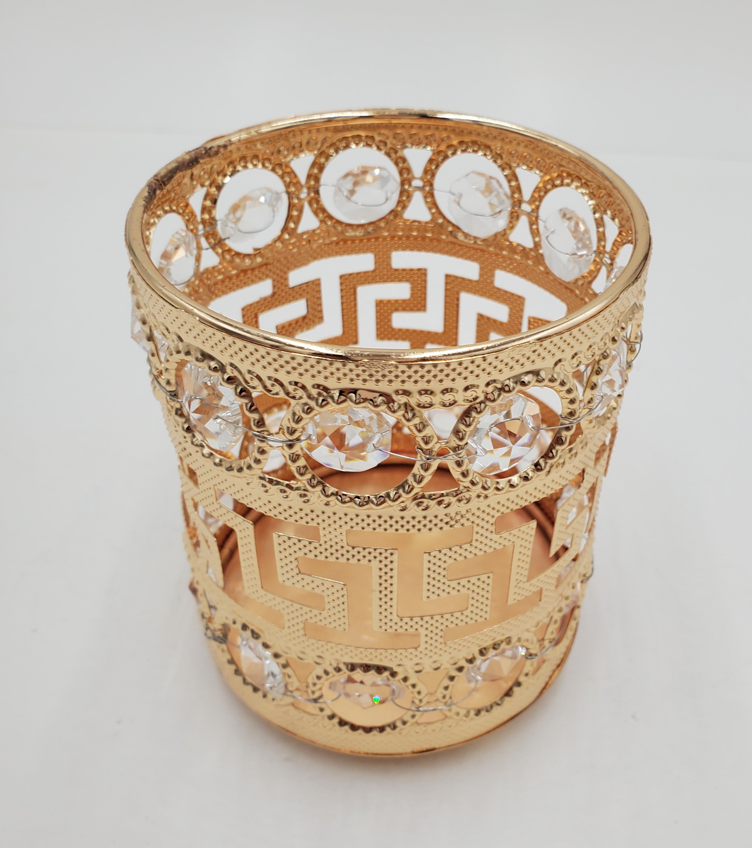 3.5x4 Inch Glass Candle Holder with Decorative Stones in Gold - Perfect for Wedding Centerpieces, Home Decor, and Romantic Ambiance
