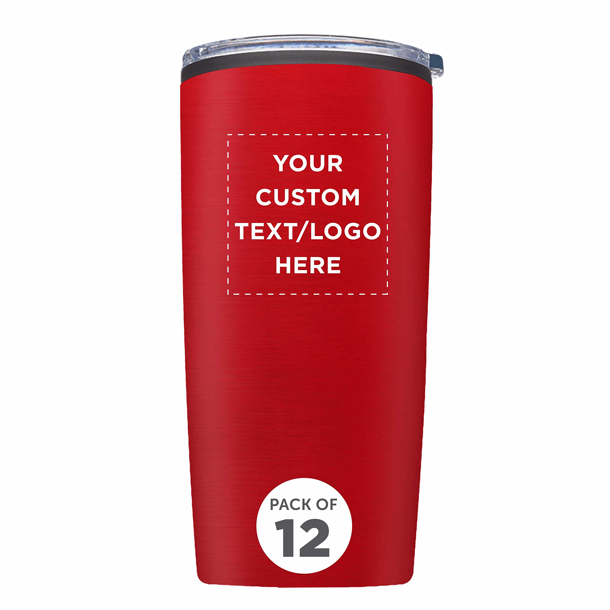 12-Pack Custom 20 oz Plastic Tumblers with Lids - Insulated Personalized Bulk Coffee Cups for Iced Drinks, Travel, Parties & Outdoor Use - Red