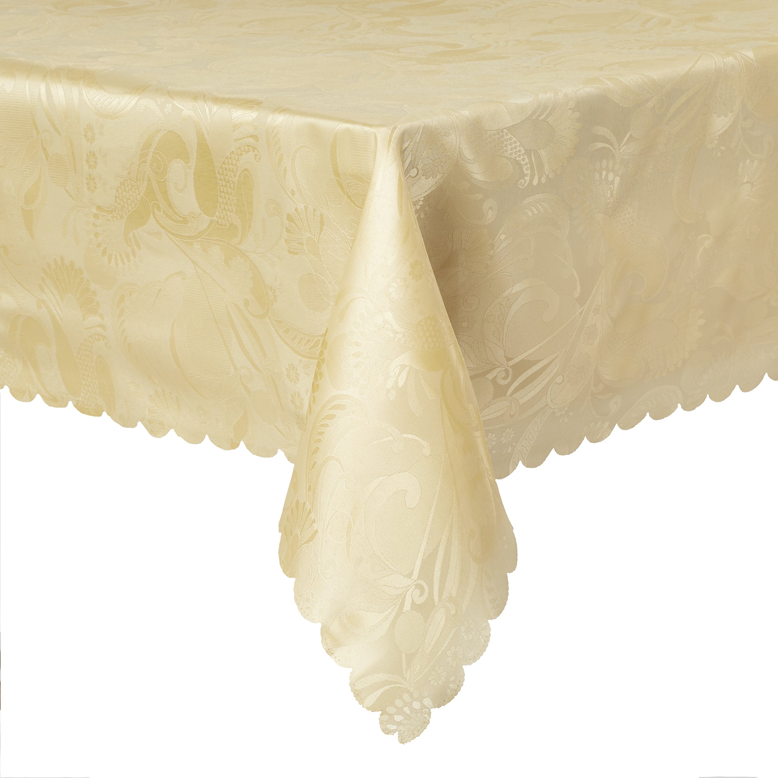Elegant Violet Linen Tablecloth with European Rose Design - 60 Inch Round Gold Trimmed Dining Table Cover for Formal Dinners, Wedding Receptions & Special Occasions