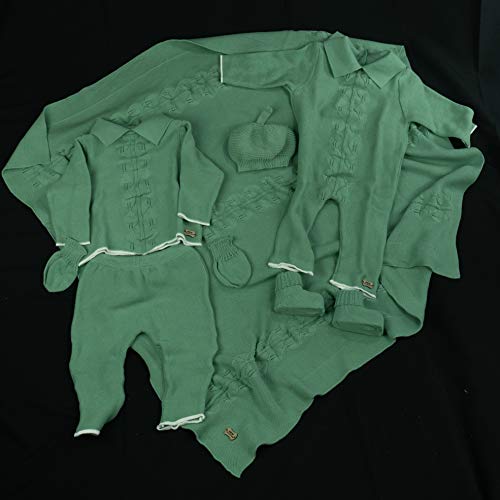 Leaf Patterned Knit Newborn Baby Set - Green & White Outfit for Newborns | Soft Cotton Baby Clothes for Boys & Girls | Perfect for Photo Shoots, Gifts & Everyday Wear