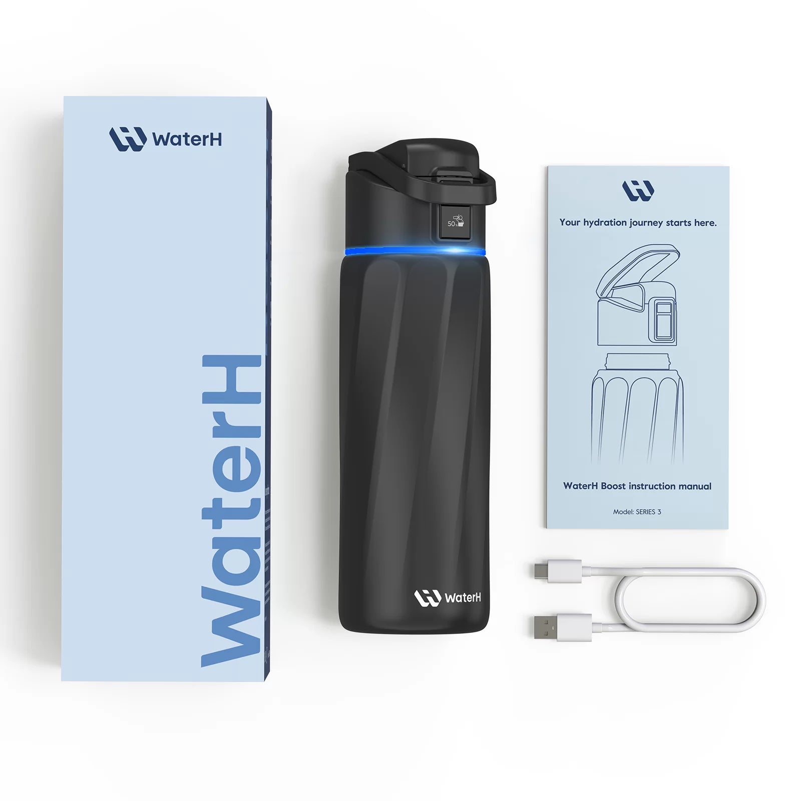 WaterH Smart Water Bottle 24oz with Hydration Tracking & App Sync - Leak Proof, BPA Free Stainless Steel Bottle for Gym, Hiking & Daily Hydration | Official Store