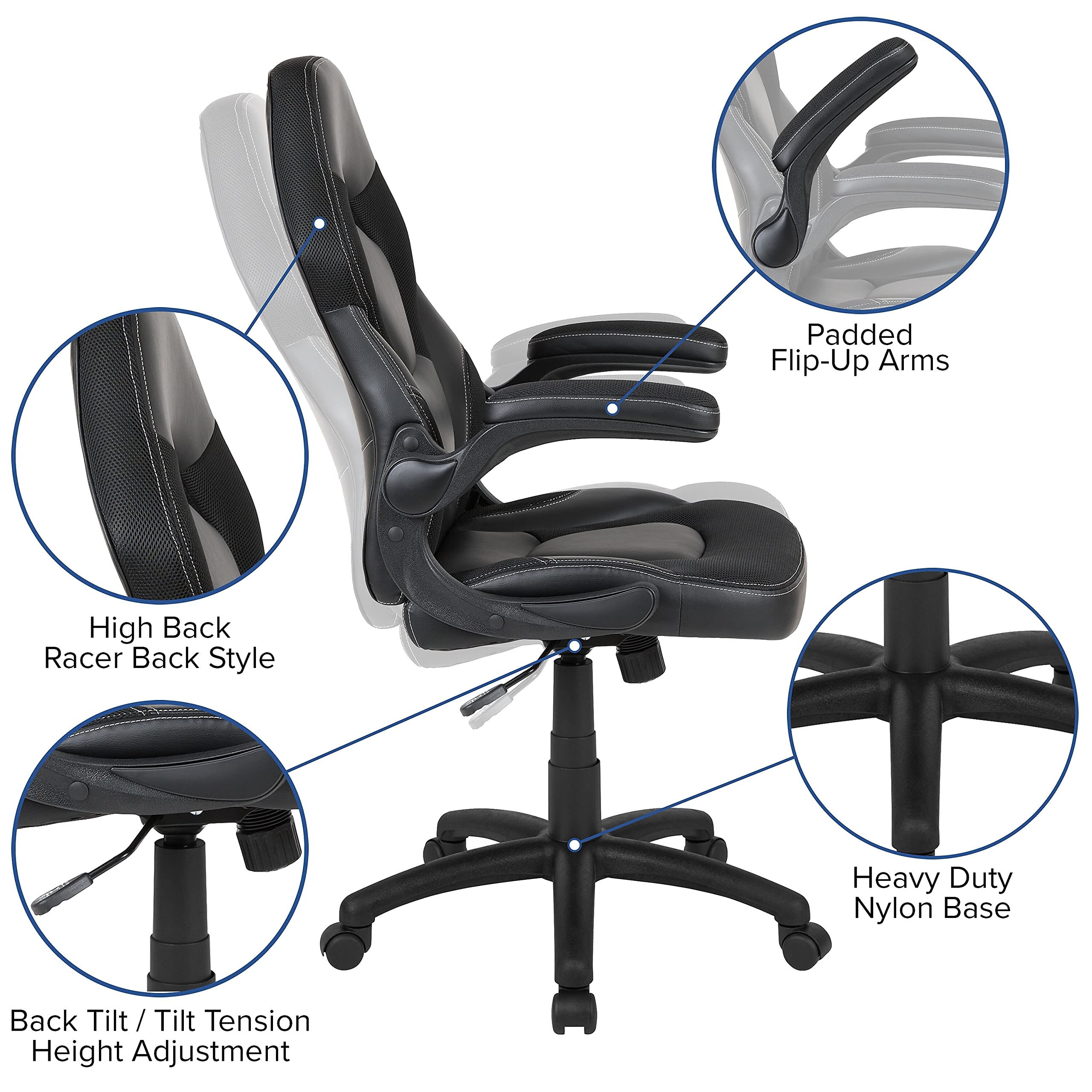 Flash Furniture Red Gaming Desk & Black Racing Chair Set with Cup Holder & Headphone Hook - Ergonomic Gaming Setup for PC, Console & Streaming