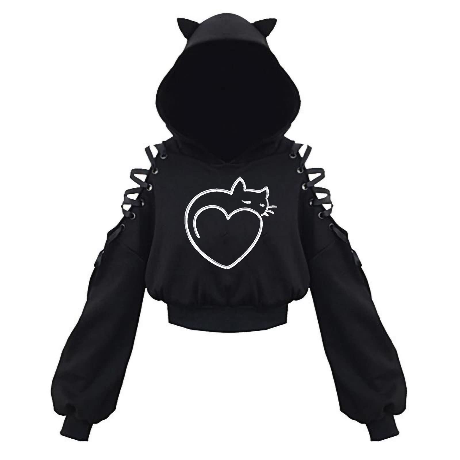 YaYiYa Women's Gothic Hooded Sweatshirt - Cute Ears Long Sleeve Blouse for Fall & Winter | Cozy Casual Wear for Outings & Halloween Costumes