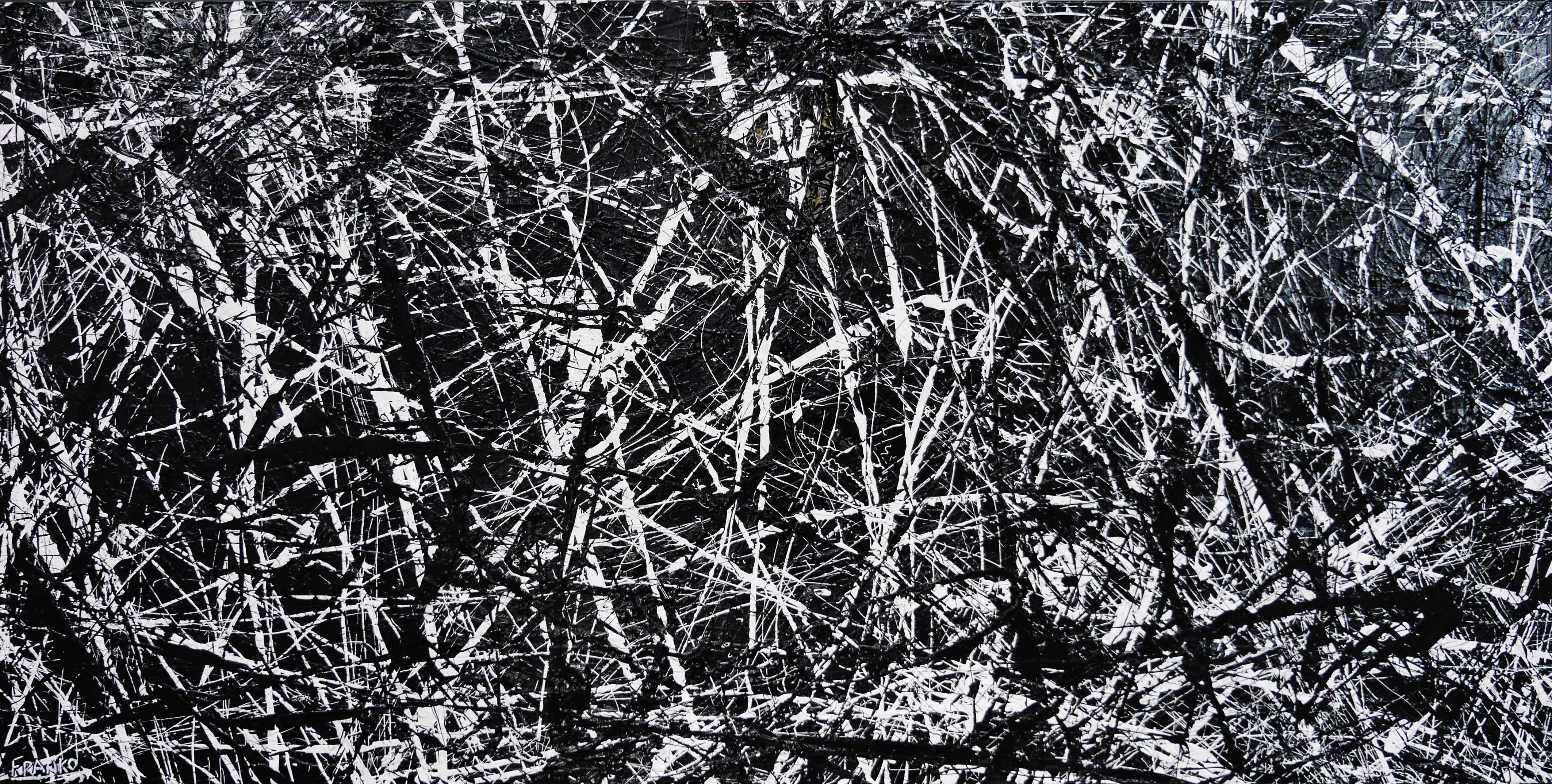 Scattergories 240cm x 120cm White Black Textured Abstract Canvas Wall Art - Modern Home Decor for Living Room, Bedroom & Office