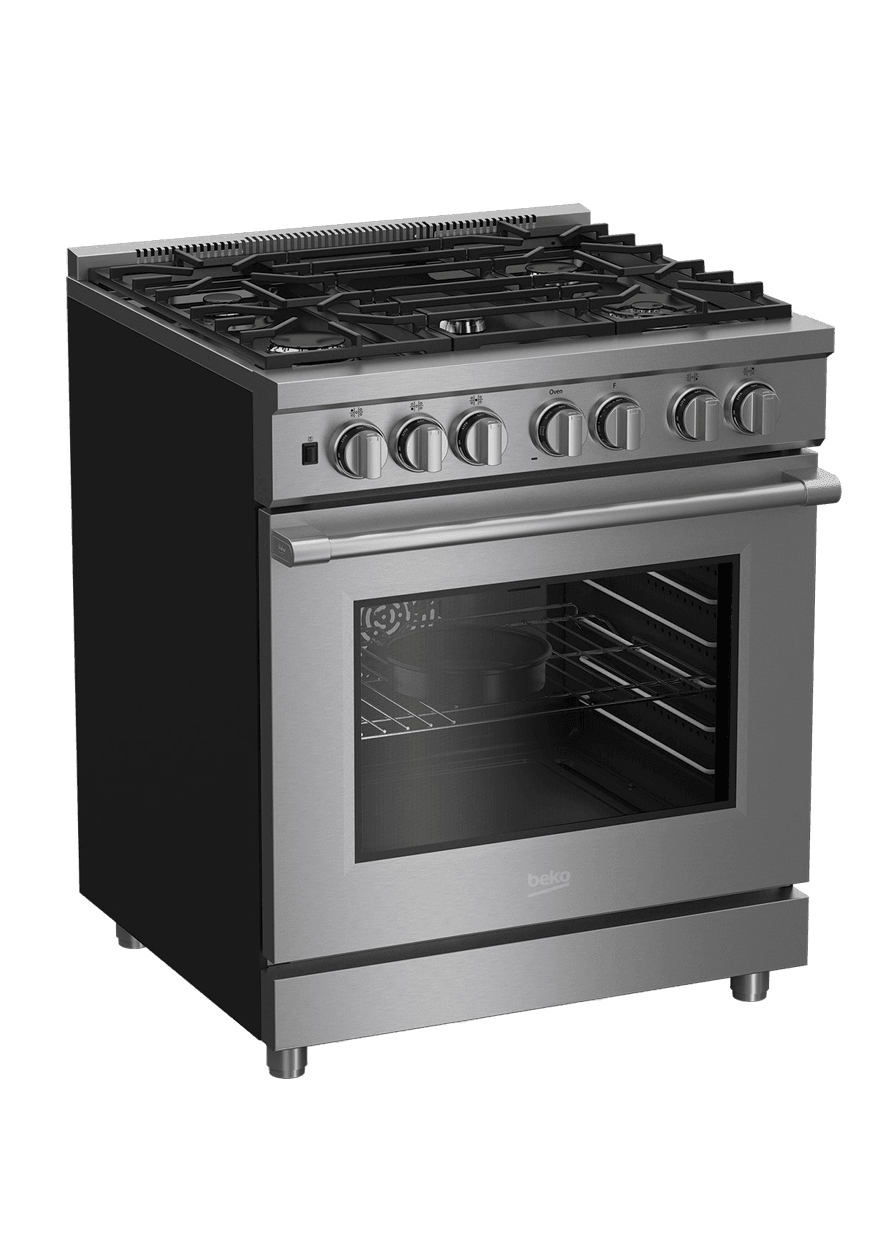 Beko PRDF34550SS 30 Inch Stainless Steel Pro Style Dual Fuel Range - Professional Gas & Electric Oven for Home Chefs & Commercial Kitchens - Perfect for Baking, Roasting & Stovetop Cooking