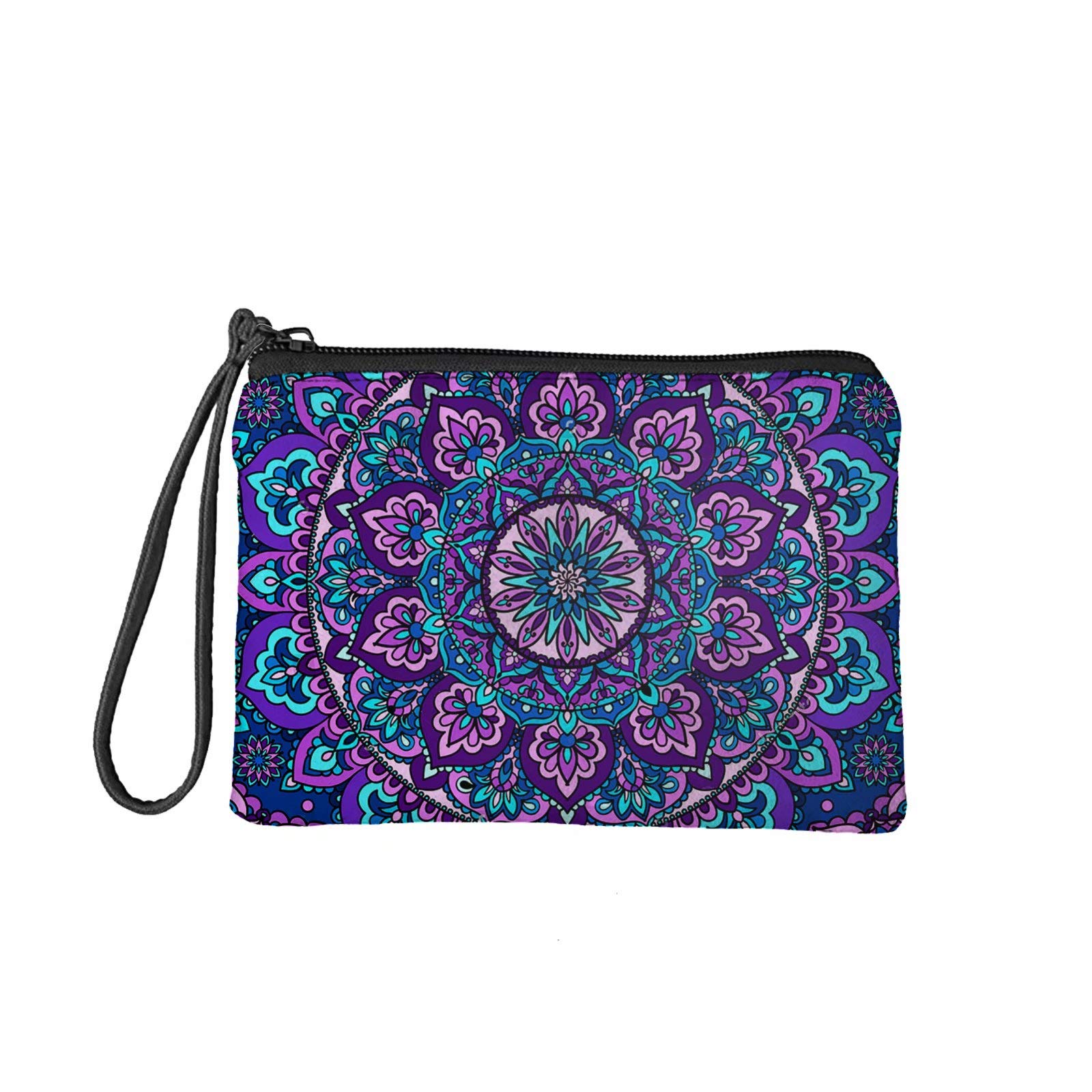 Dolyues Women's Fashion Coin Purse Wallet - Purple Mandala Flower Lotus Zipper Clutch Bag for Change & Coins | Smooth Pencil Case for Girls | Perfect for Birthday Gifts, Daily Use & Travel Accessories